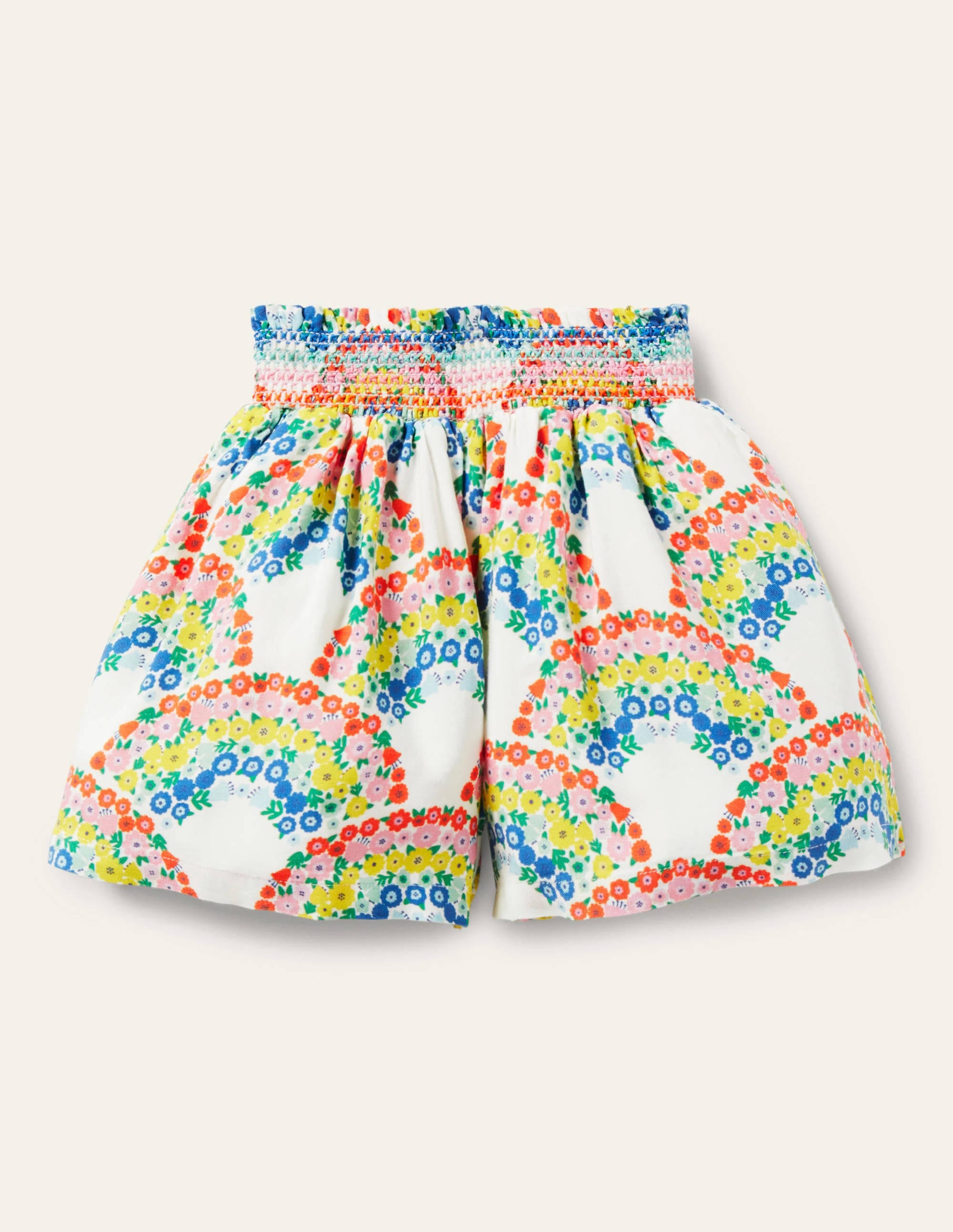 Shirred Waist Culottes-Multi Rainbow Floral - Image 1