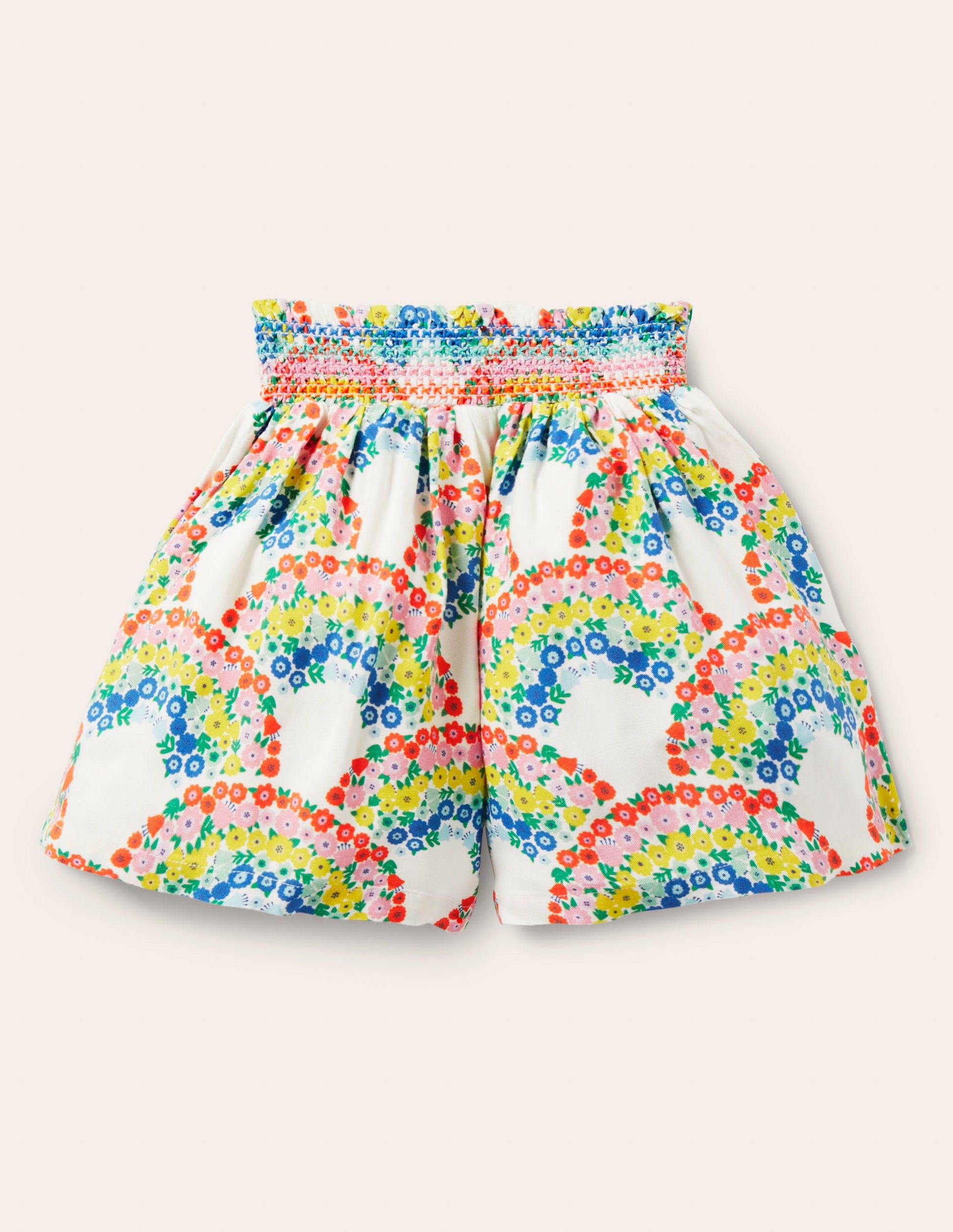 Shirred Waist Culottes-Multi Rainbow Floral-2
