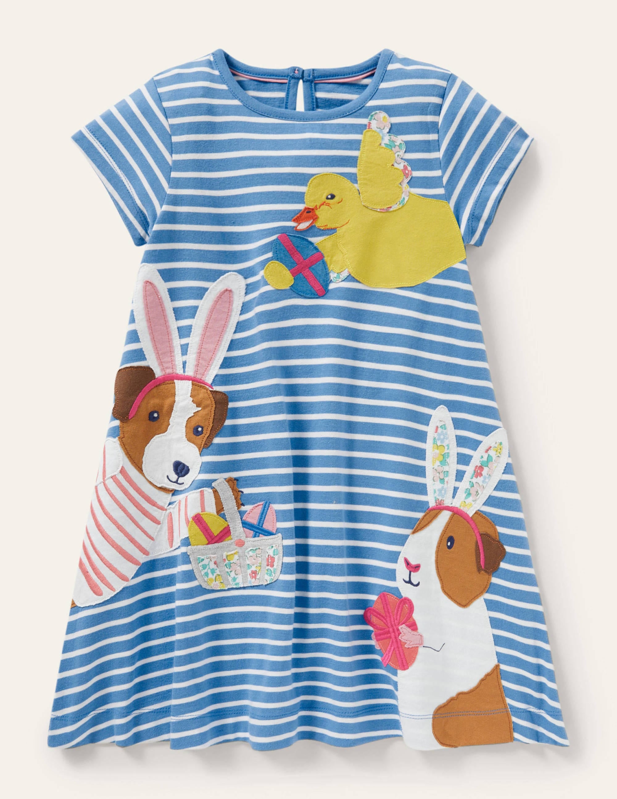 Fun Big Appliqué Dress-Bluebell/Ivory Guinea Pigs - Image 1