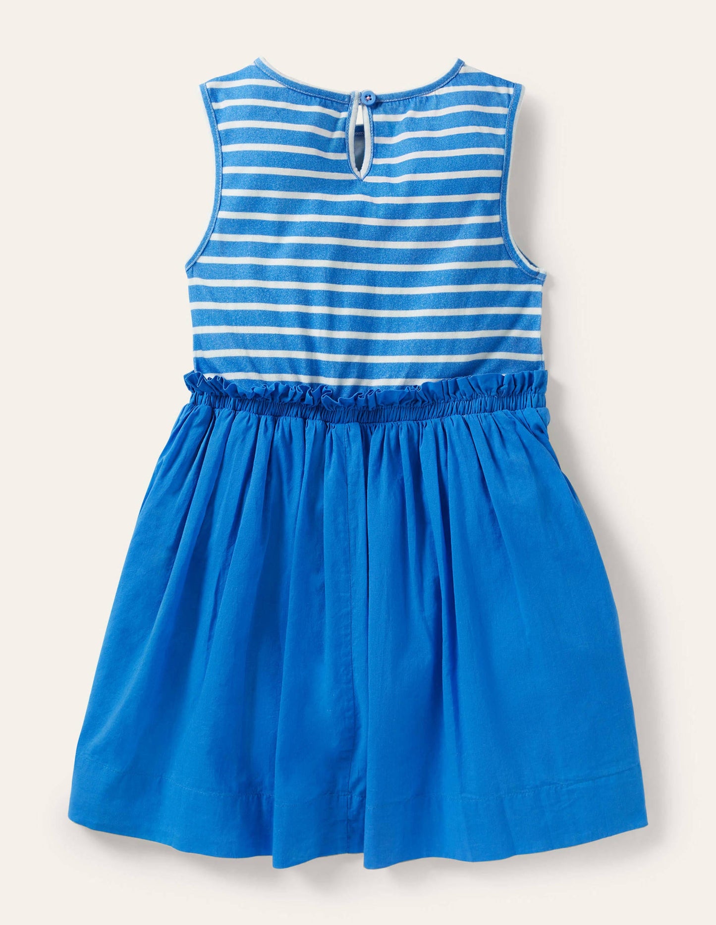 Appliqué Woven Mix Dress-Moroccan Blue/ Ivory Whale