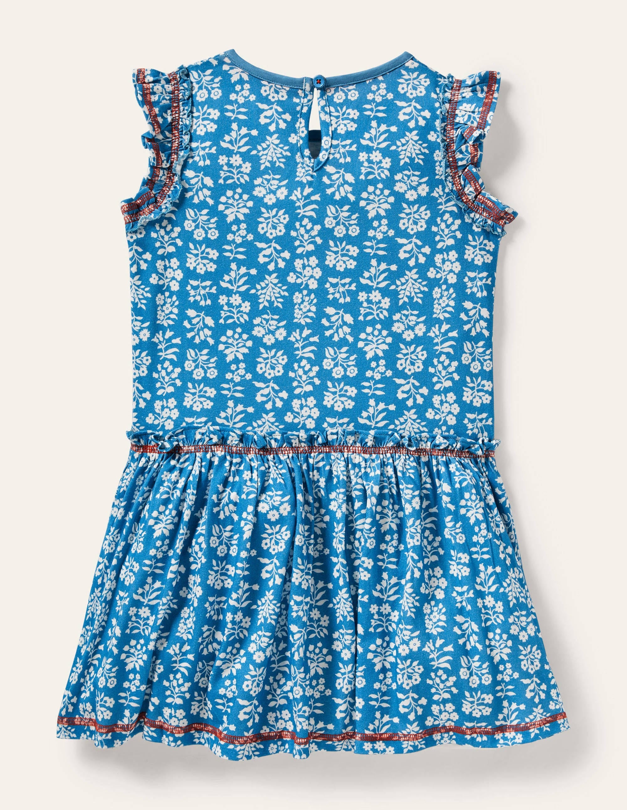 Frill Detail Jersey Dress-Bahama Blue/ Ivory Woodblock - Image 2