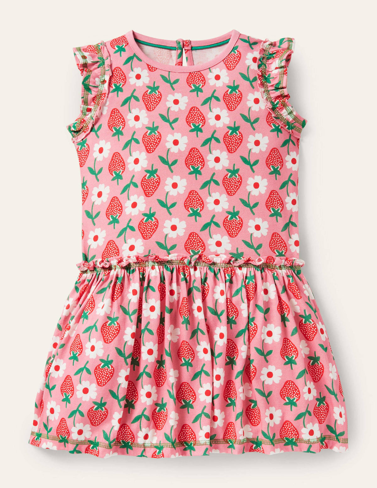 Frill Detail Jersey Dress-Pink Lemonade Strawberry Stamp - Image 1