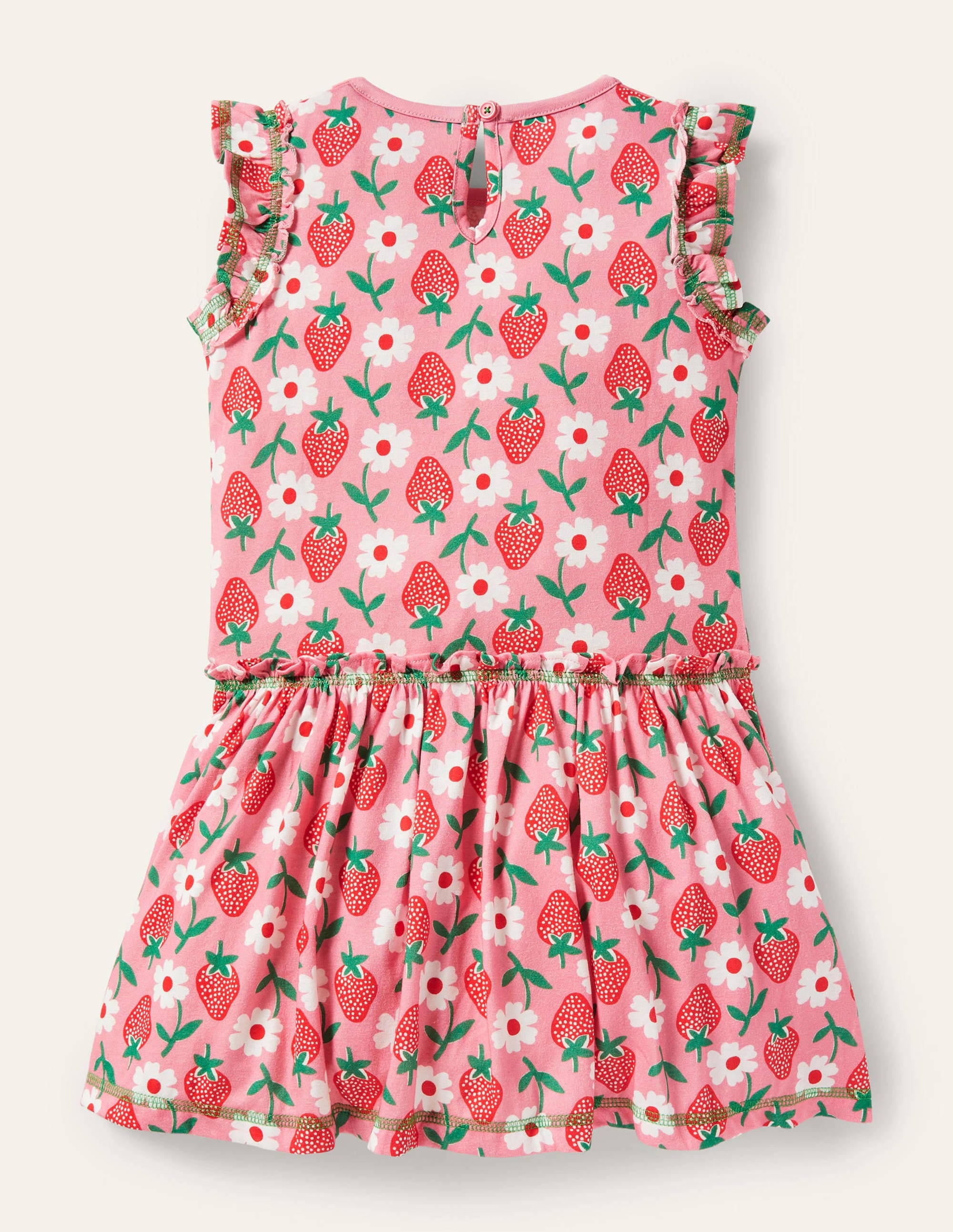Frill Detail Jersey Dress-Pink Lemonade Strawberry Stamp - Image 2