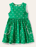 Trim Detail Jersey Dress-Green and Ivory Polka Dot
