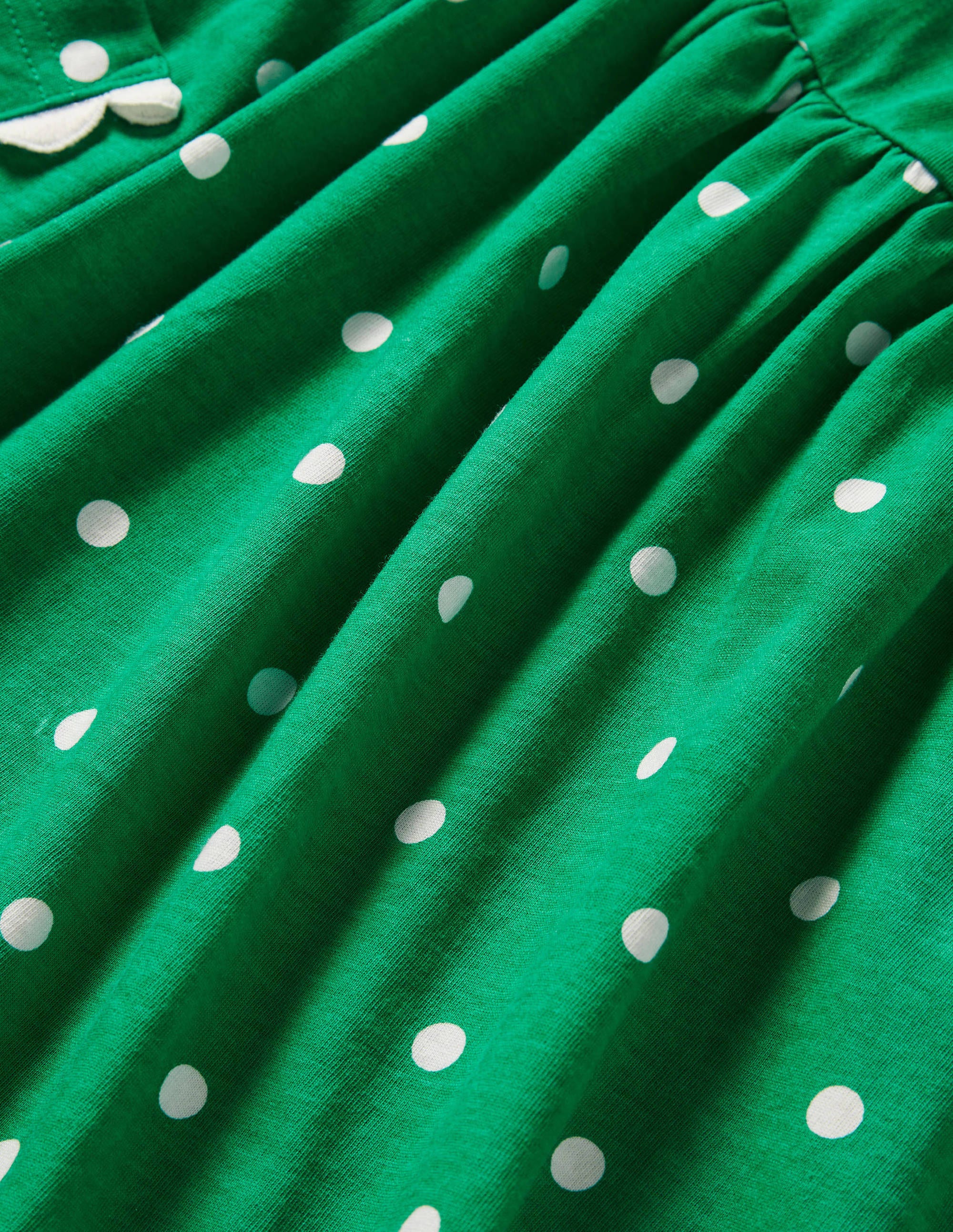Trim Detail Jersey Dress-Green and Ivory Polka Dot - Image 3