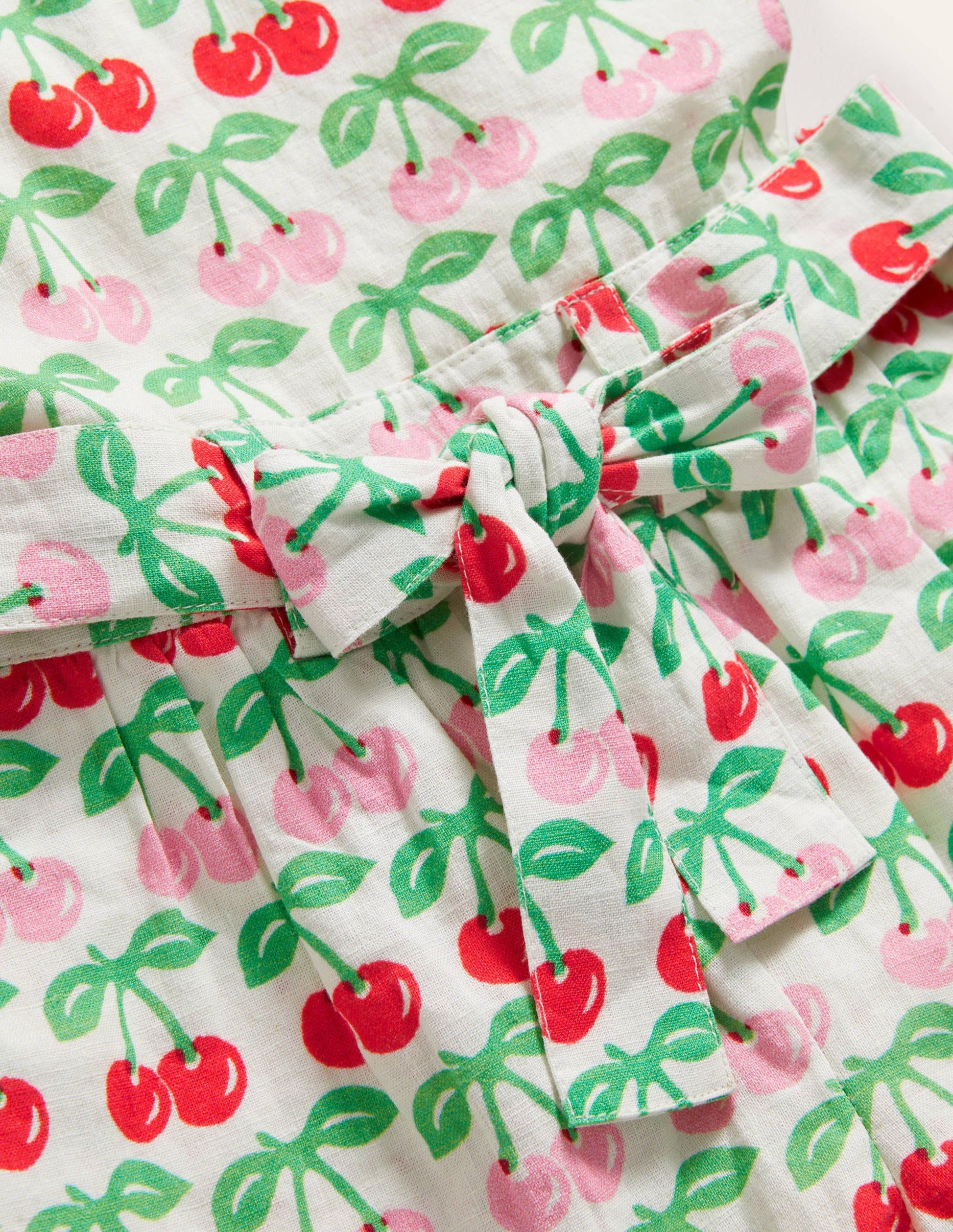 Tie-waist Scallop Playsuit-Molly Mahon Cherry-3