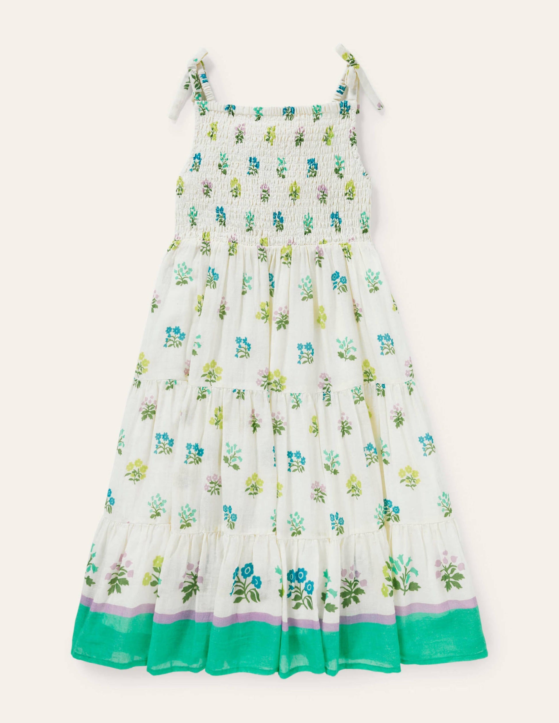Tiered Sun Dress-Ivory/ Blue Woodblock-1