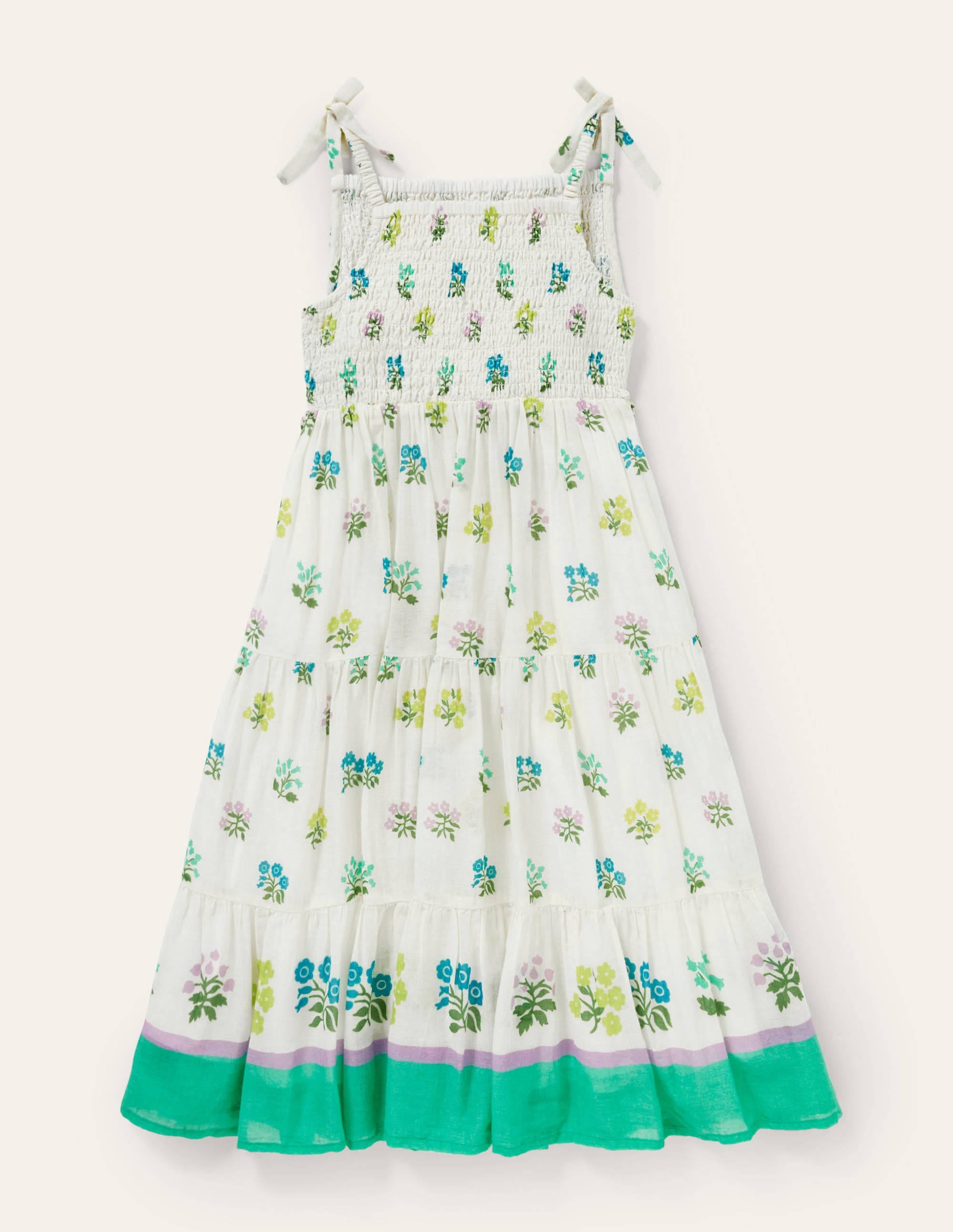Tiered Sun Dress-Ivory/ Blue Woodblock - Image 2
