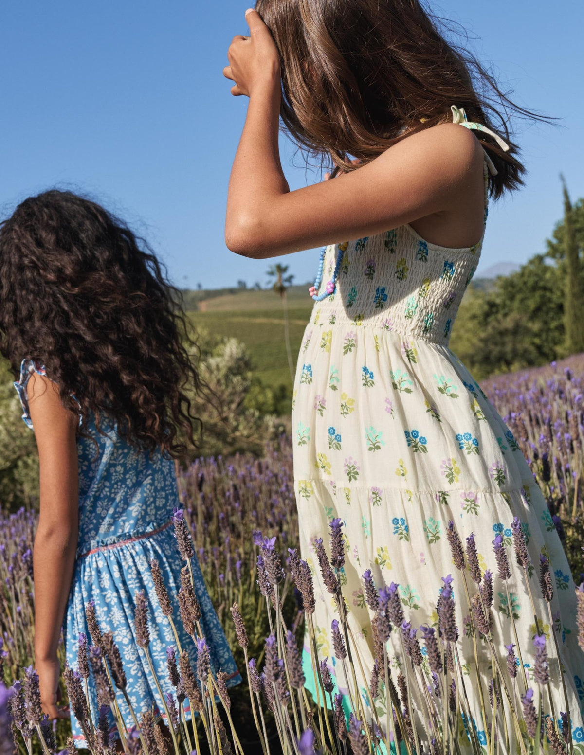 Tiered Sun Dress-Ivory/ Blue Woodblock - Image 4
