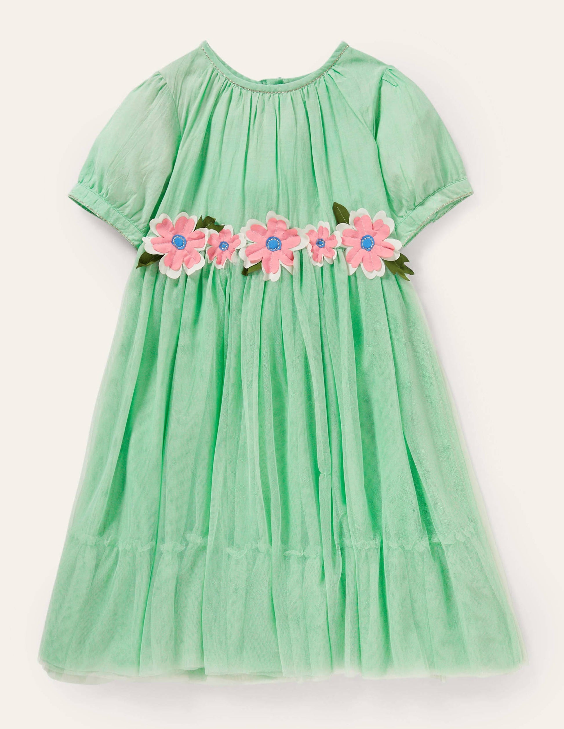 Flower Appliqué Dress-Fountain Green-1