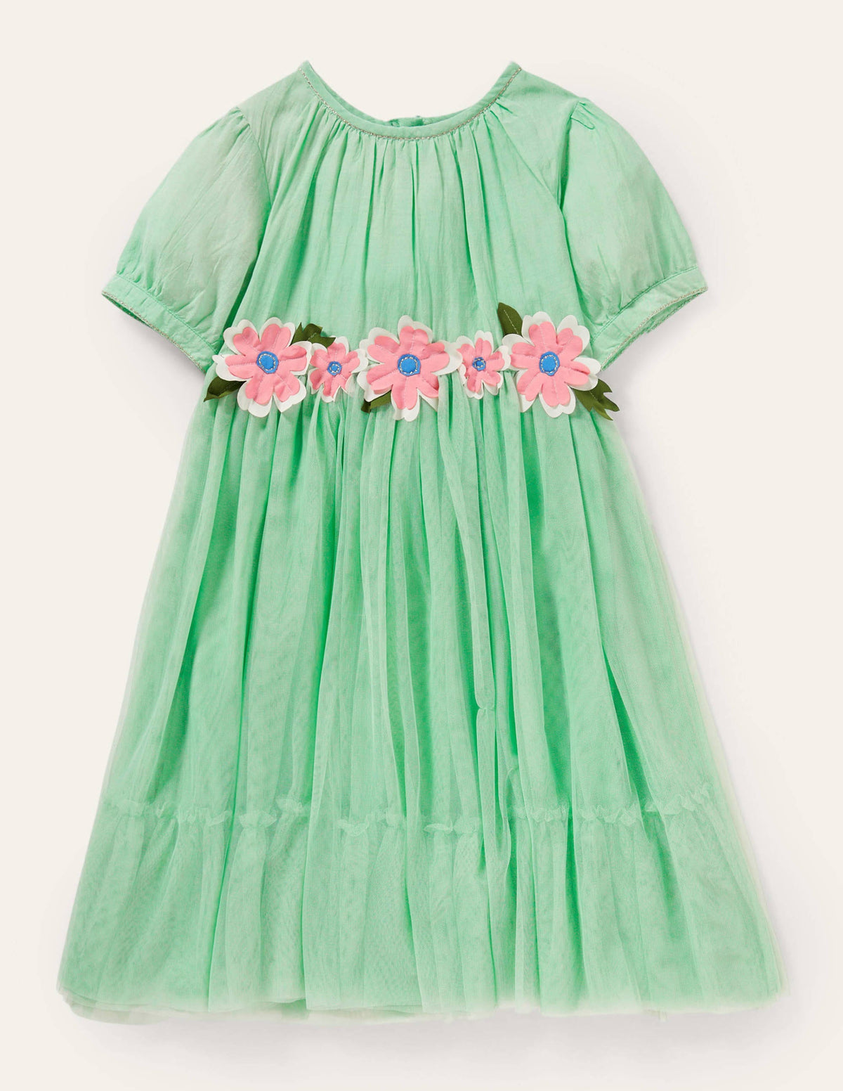 Flower Appliqué Dress-Fountain Green - Image 1