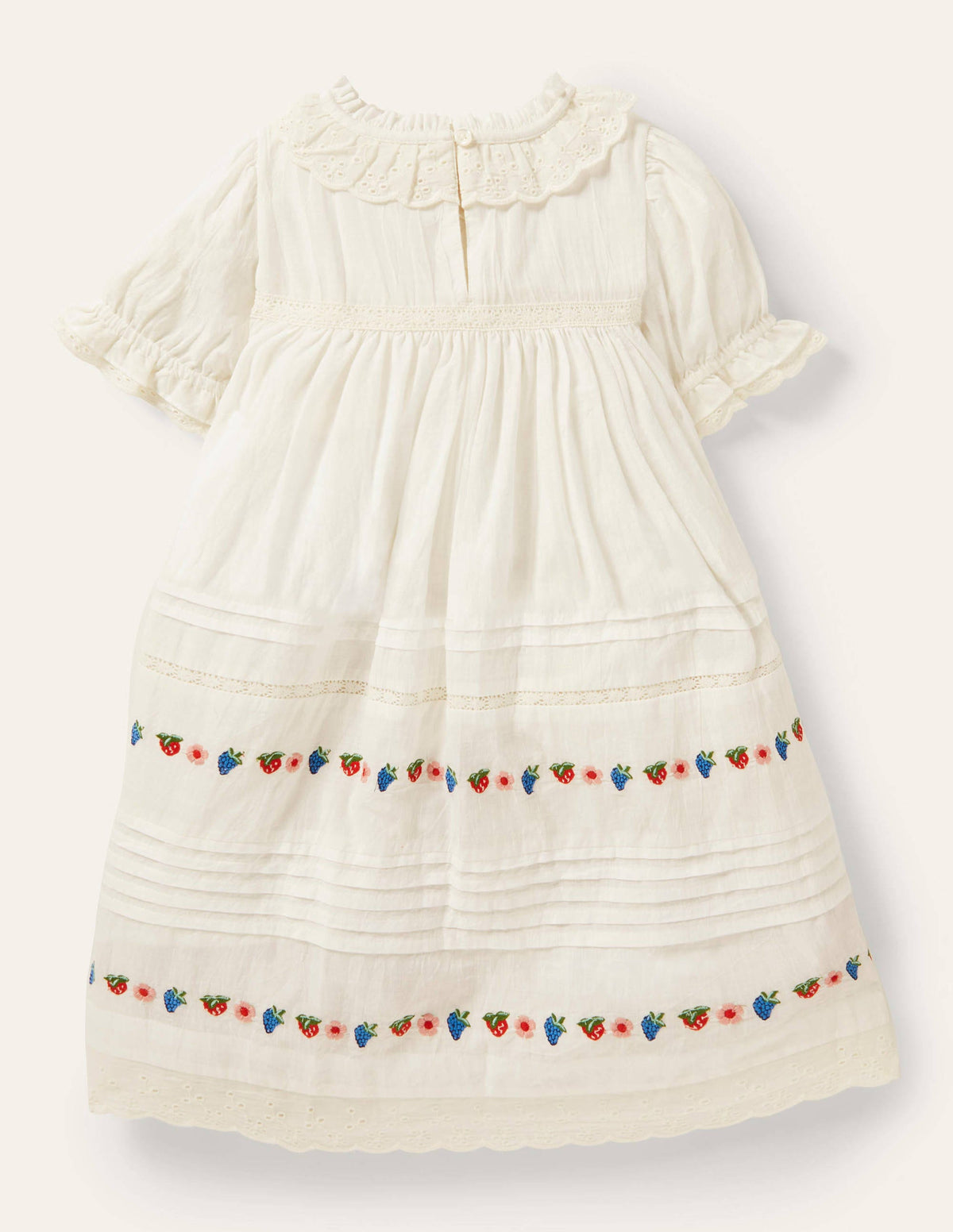 White Strawberry Embroidered Smock Dress-Ivory - Image 2