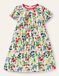 Puff Sleeve Floral Dress-Vanilla Botanical Fruit