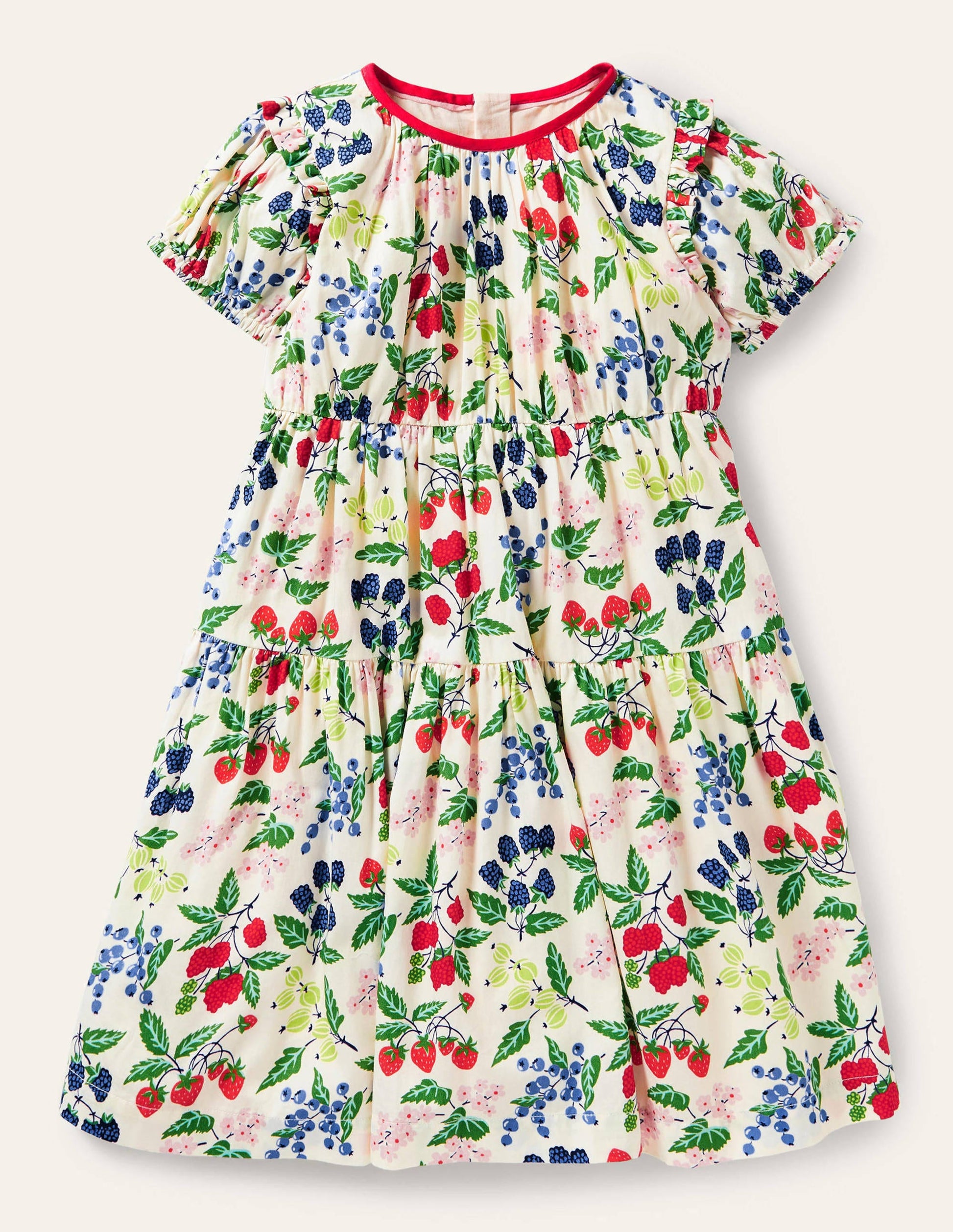 Puff Sleeve Floral Dress-Vanilla Botanical Fruit-1