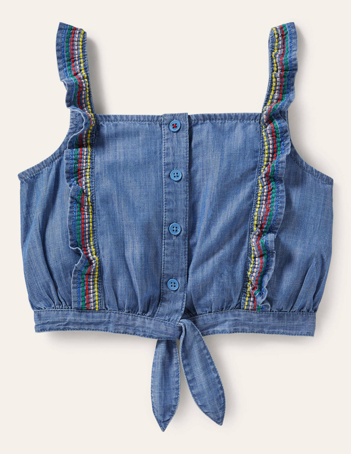 Tie Front Multi Stitch Top-Chambray - Image 1