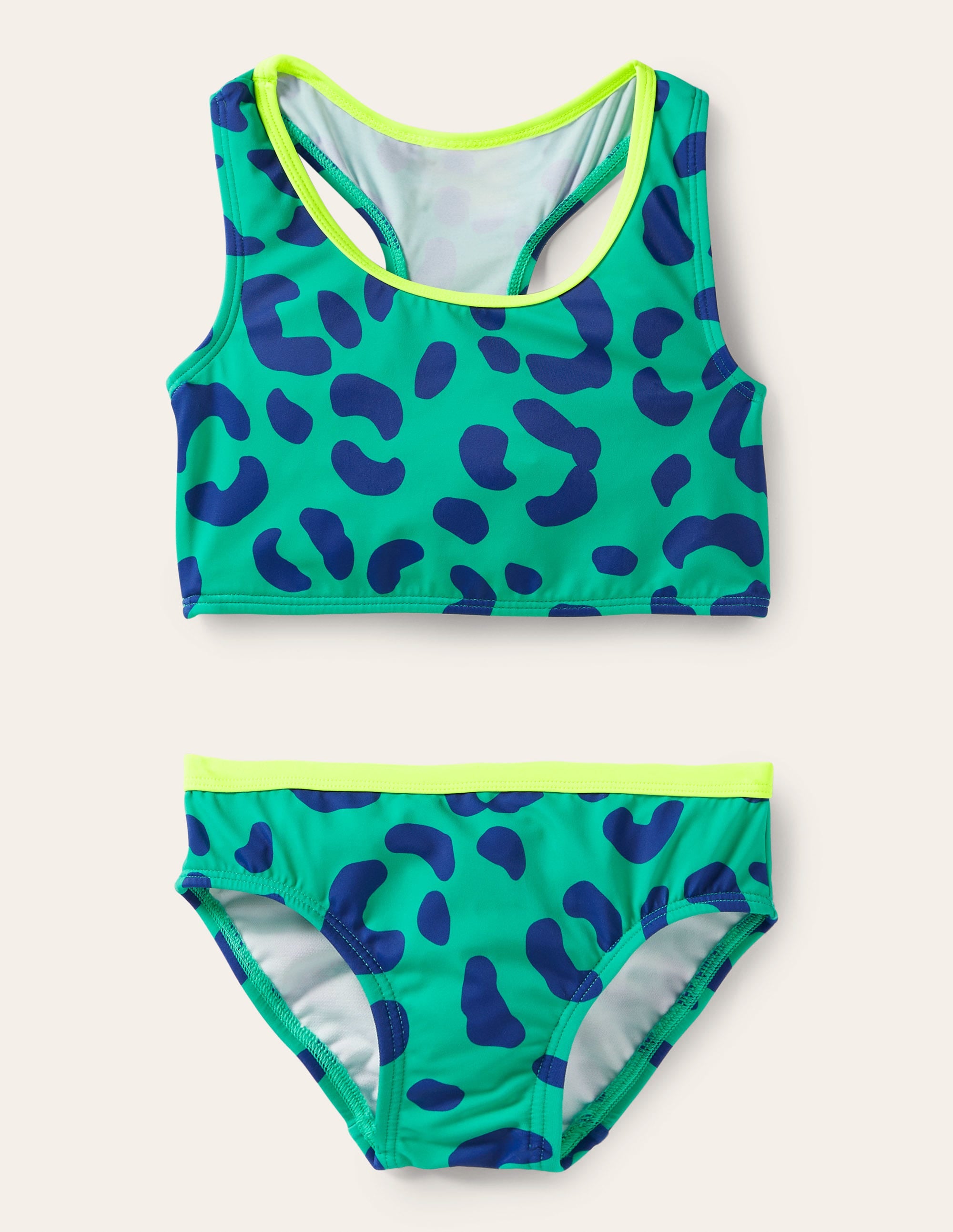 Racerback Bikini Set-Tropical Green/Blue Leopard - Image 1