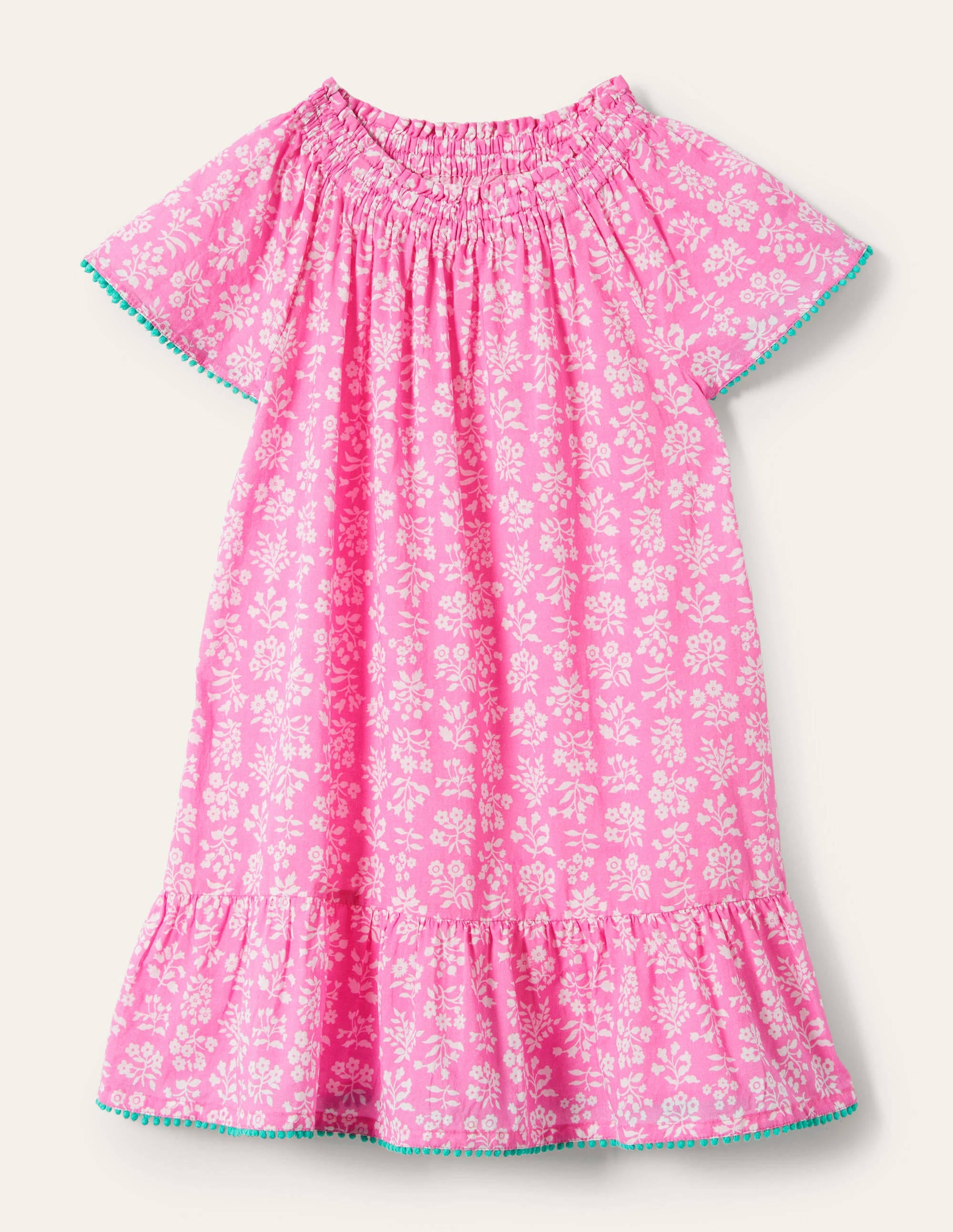 Smocked Printed Kaftan-Strawberry Ice Pink Woodblock - Image 1