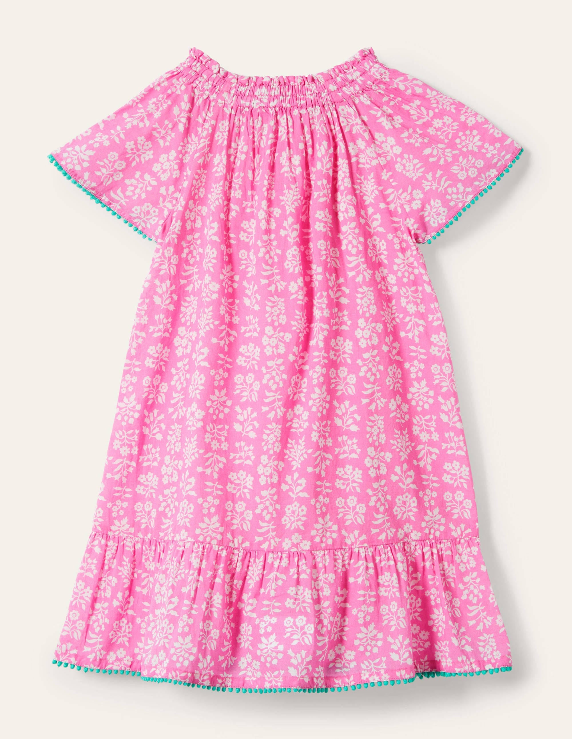 Smocked Printed Kaftan-Strawberry Ice Pink Woodblock - Image 2