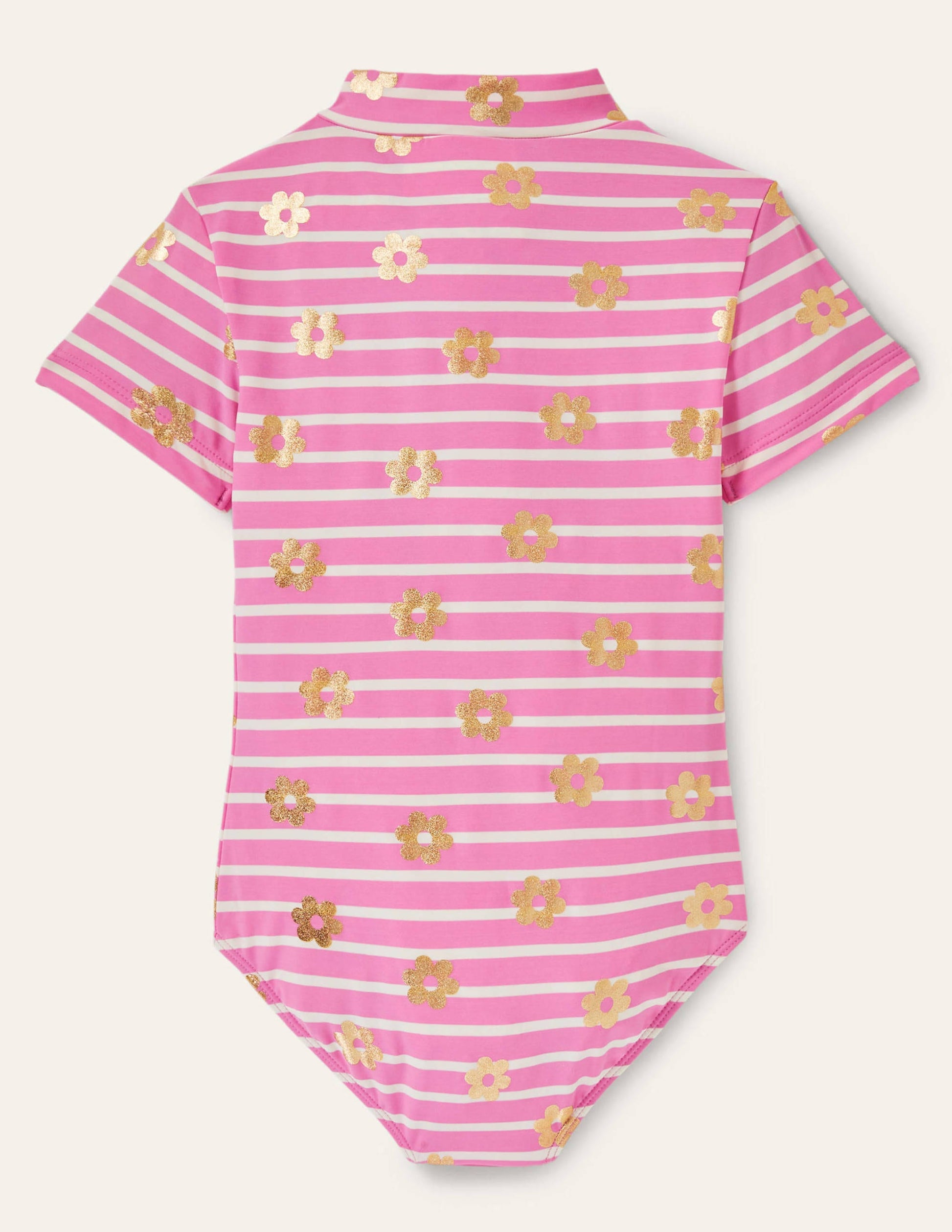 Short-sleeved Swimsuit-Strawberry Pink Foil Daisy-2