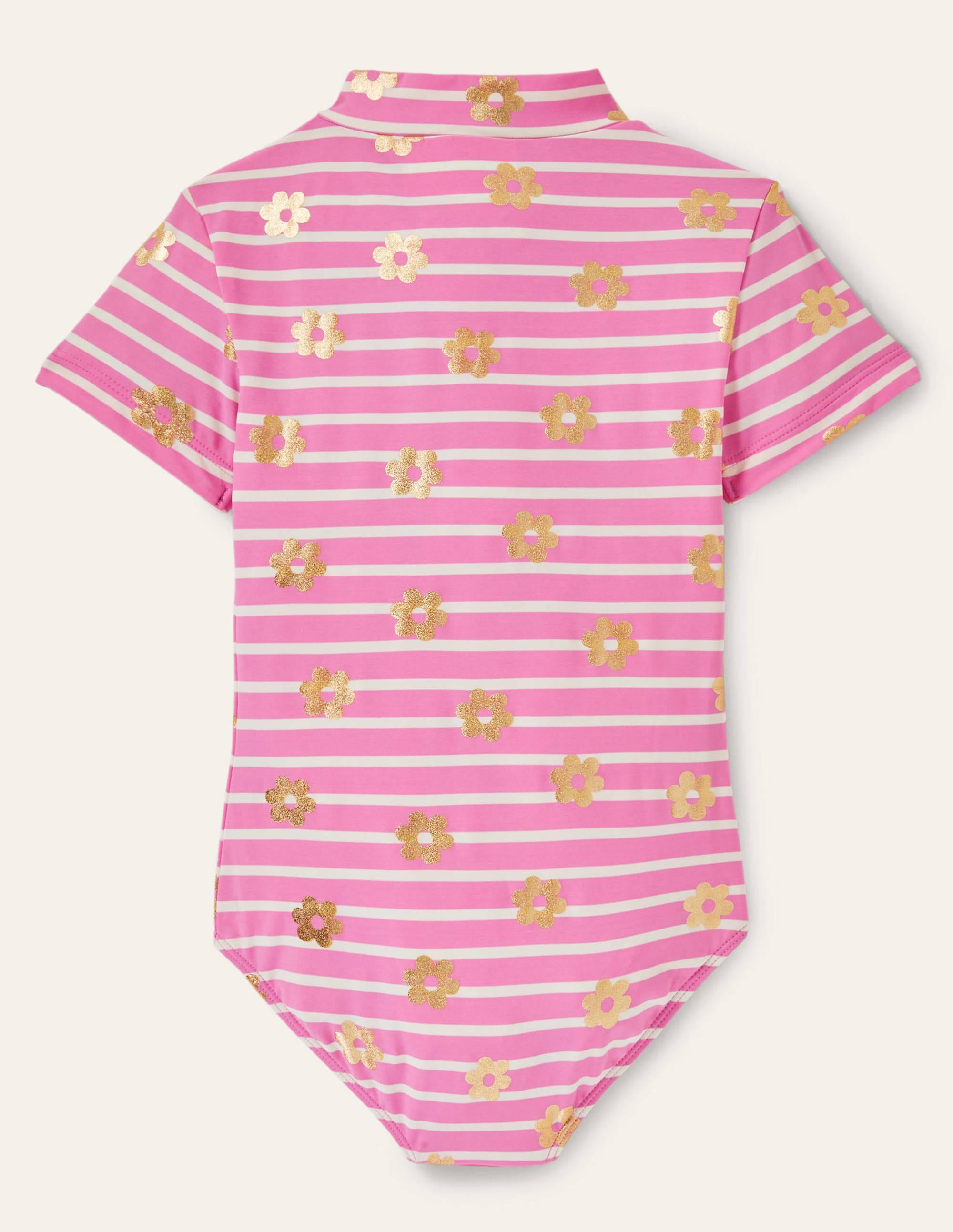 Short-sleeved Swimsuit-Strawberry Pink Foil Daisy - Image 2