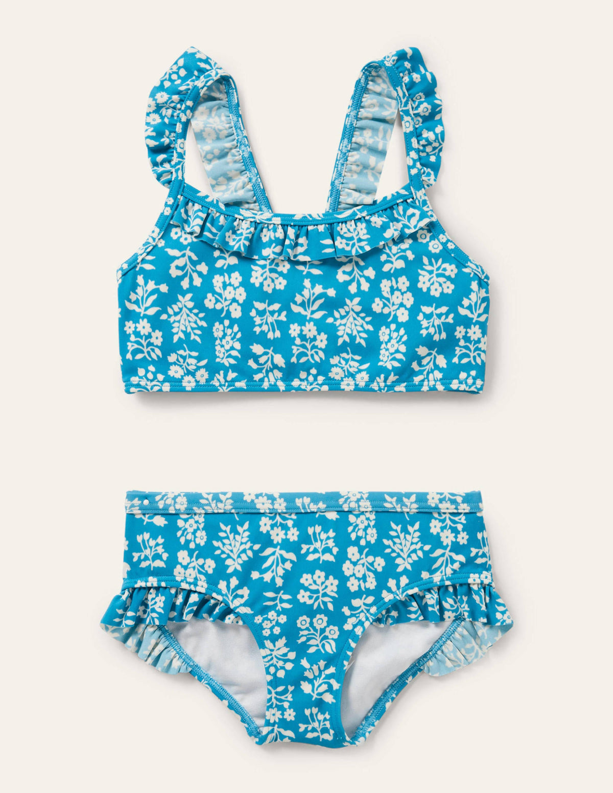Frilly Strap Bikini Set-Bahama Blue Woodblock - Image 1