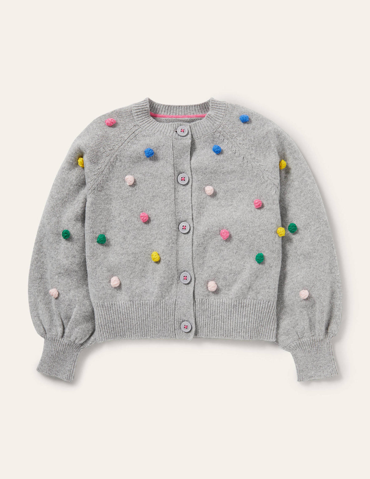 Puff Sleeve Cardigan-Grey Marl Multi Spots-1