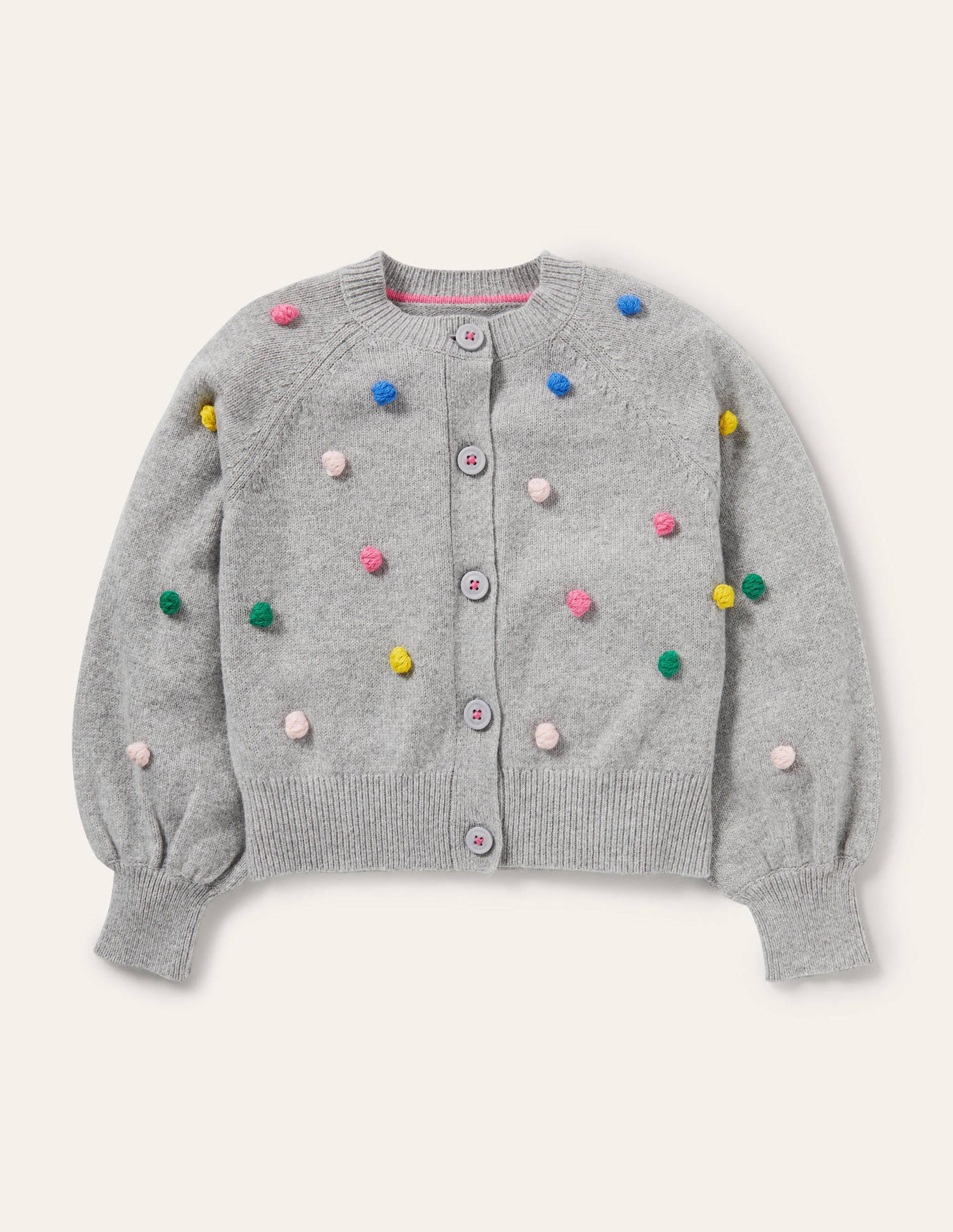 Puff Sleeve Cardigan-Grey Marl Multi Spots - Image 1
