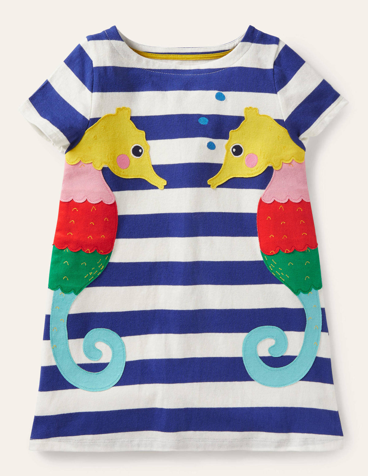 Short Sleeve Appliqué Tunic-Blue Wave/Ivory Seahorse - Image 1