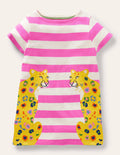 Short Sleeve Appliqué Tunic-Tickled Pink / Ivory Cheetah