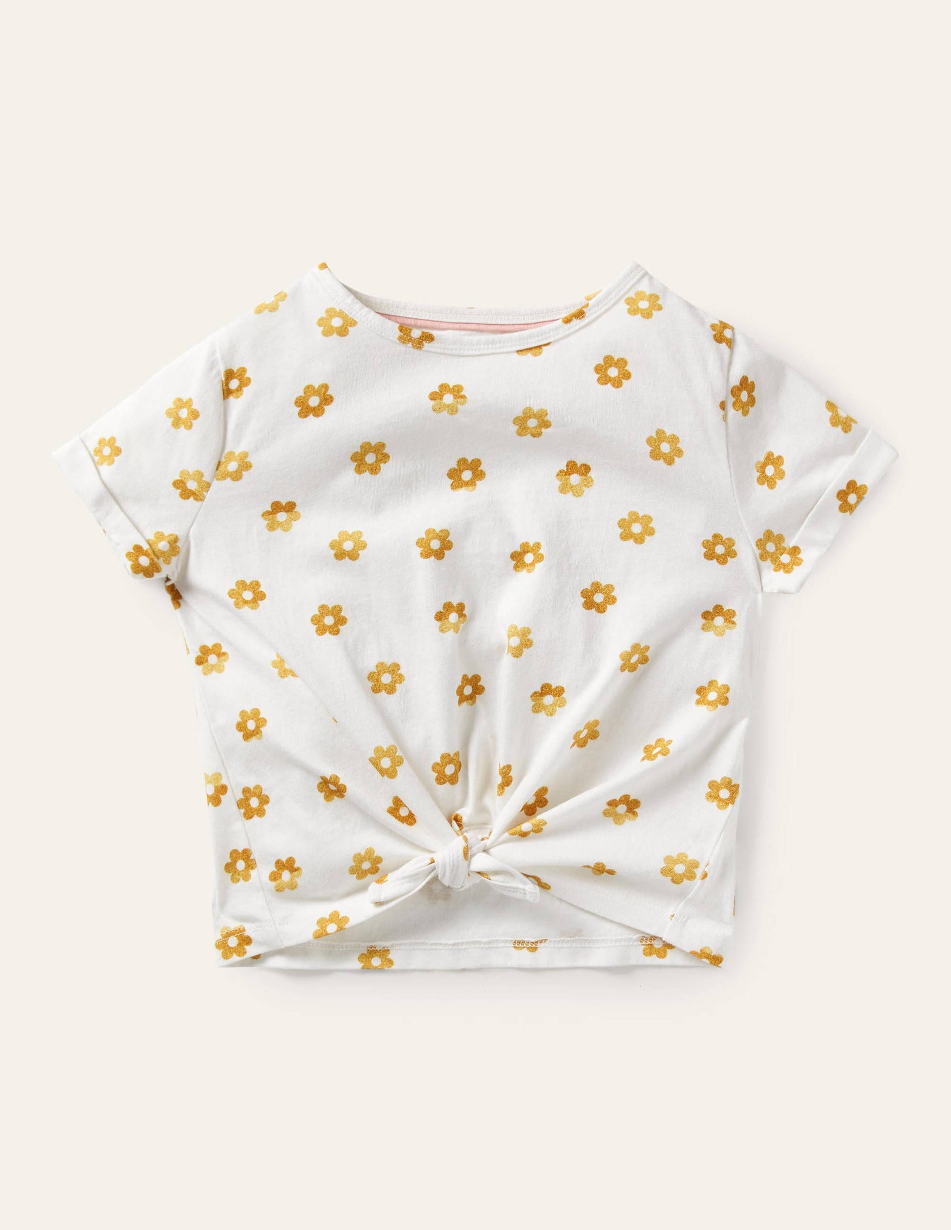 Tie-front T-shirt-White Foil Daisy-1