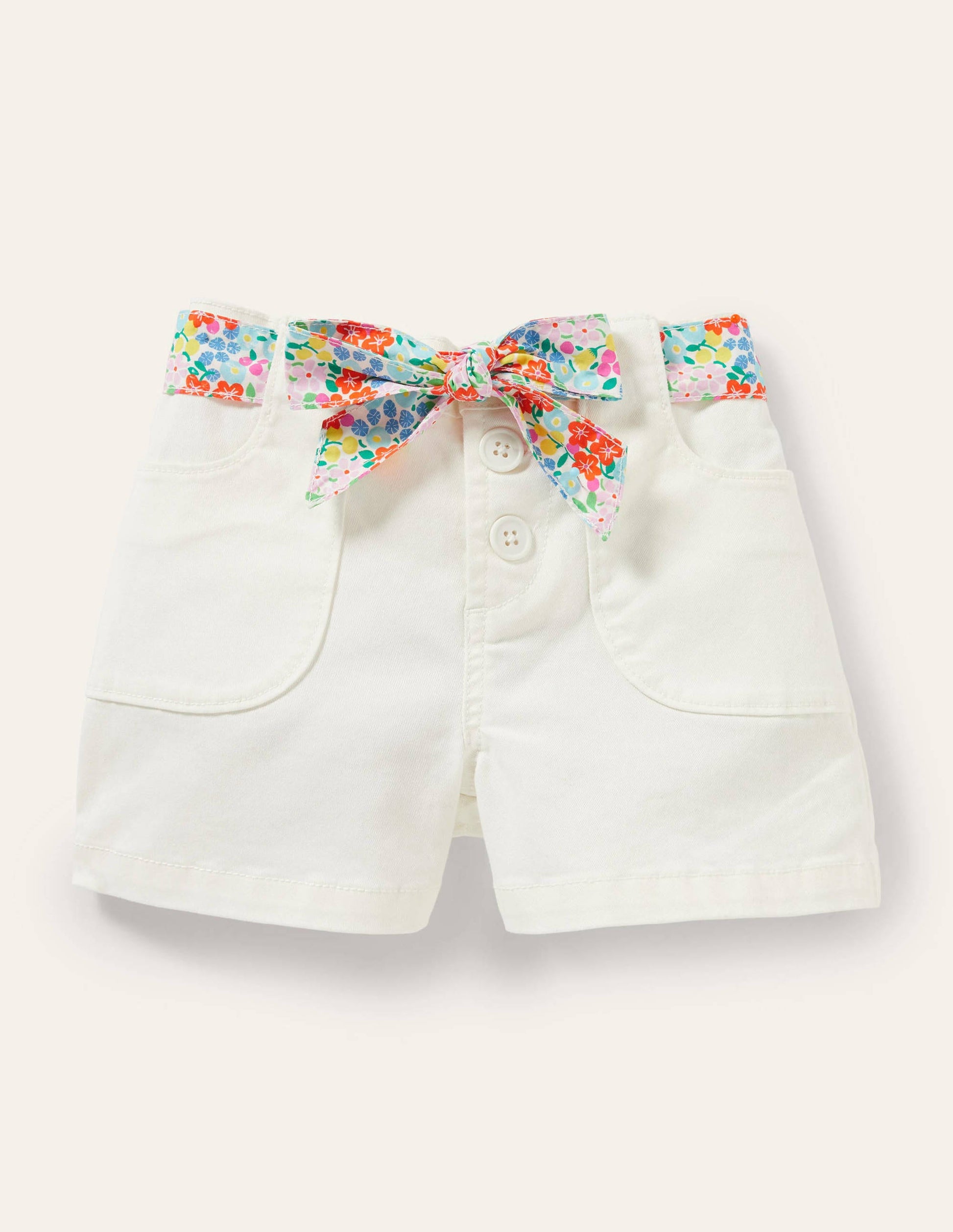 Twill Cargo Shorts-White-1