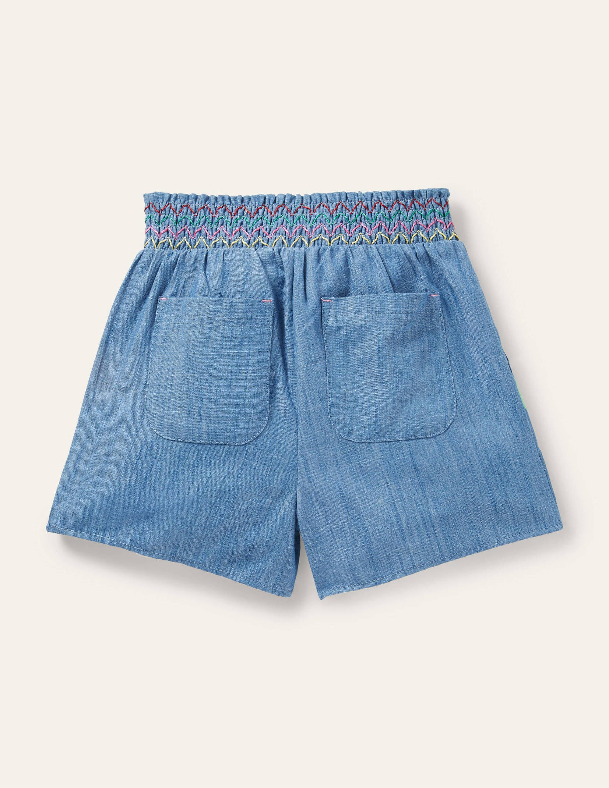 Shirred Embroidered Shorts-Chambray Birds - Image 2