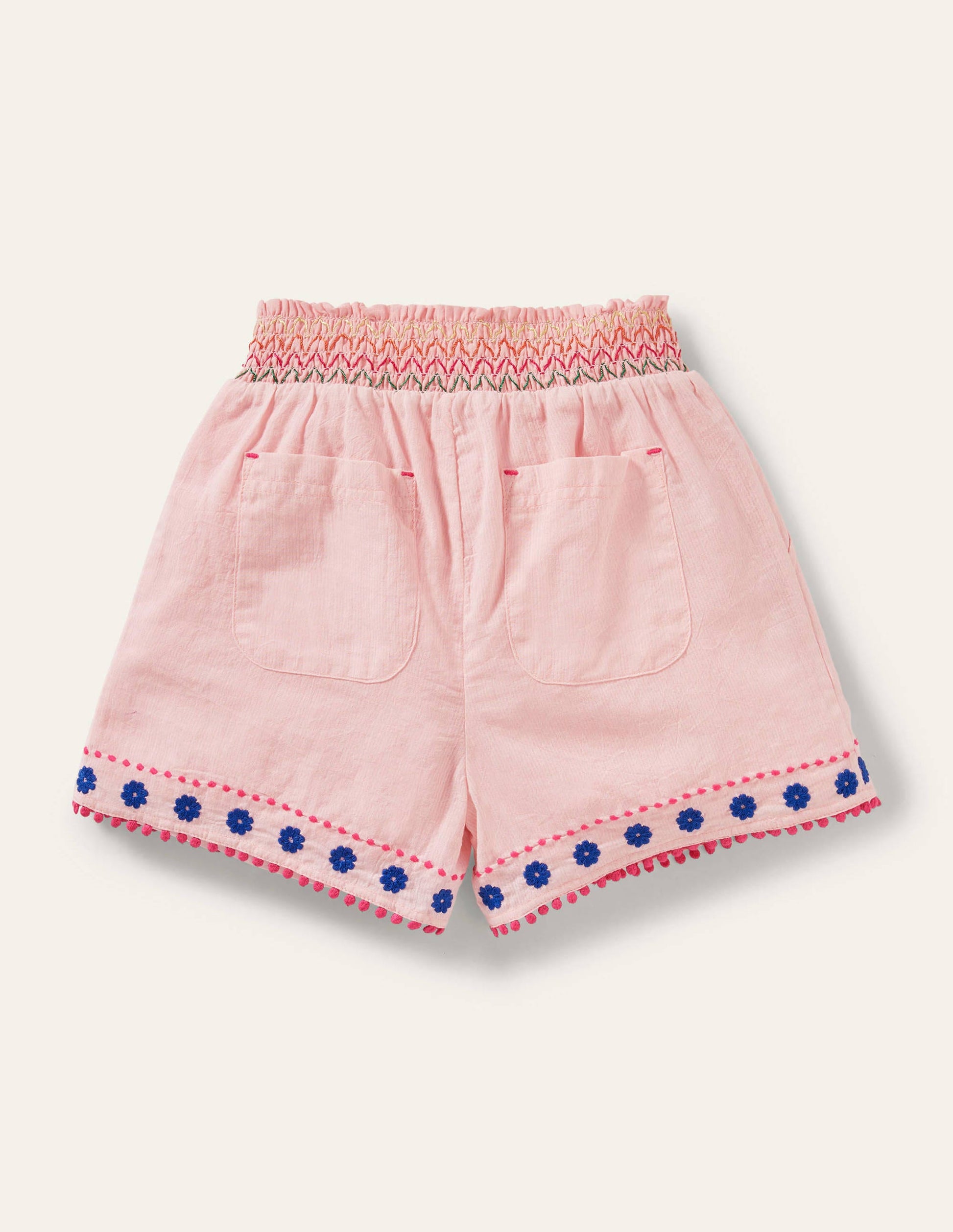 Shirred Embroidered Shorts-Boto Pink Fruit-2