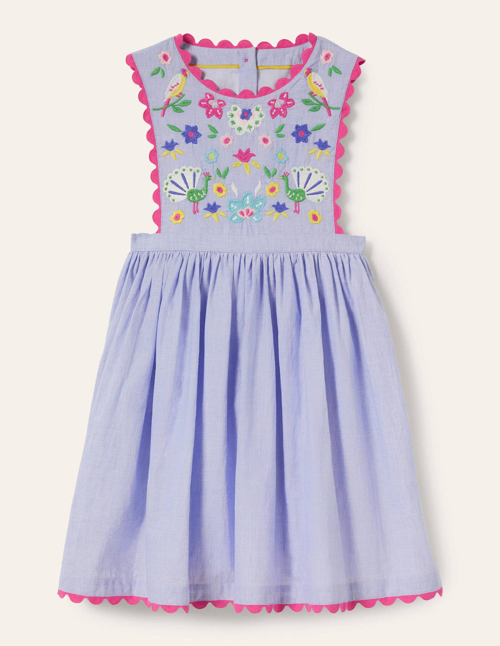 Woven Pinafore Dress-Blue Multi Embroidery-1