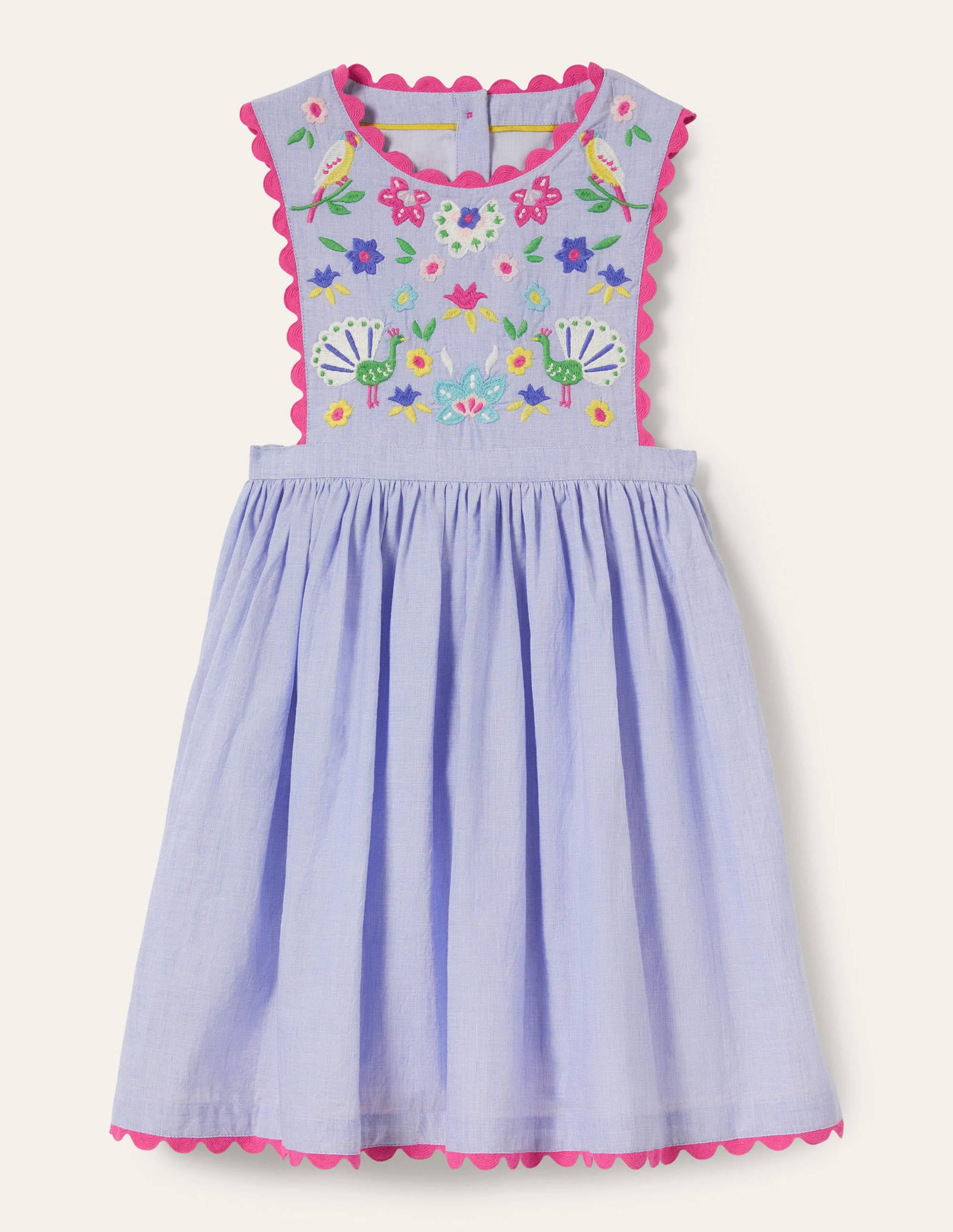 Woven Pinafore Dress-Blue Multi Embroidery - Image 1
