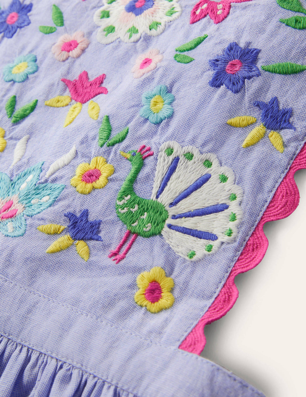Woven Pinafore Dress-Blue Multi Embroidery-3