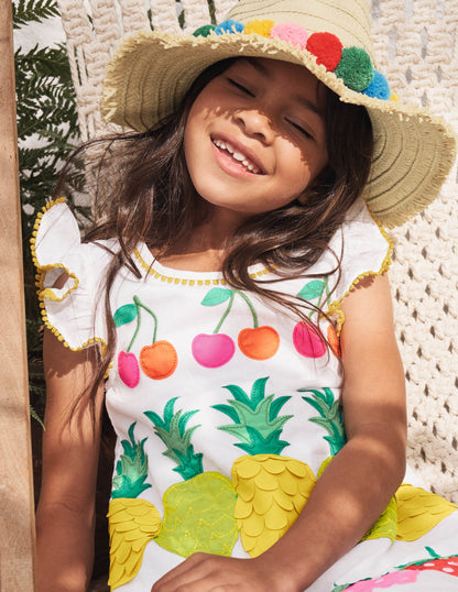 Big Appliqué Woven Dress-White Fruit-4