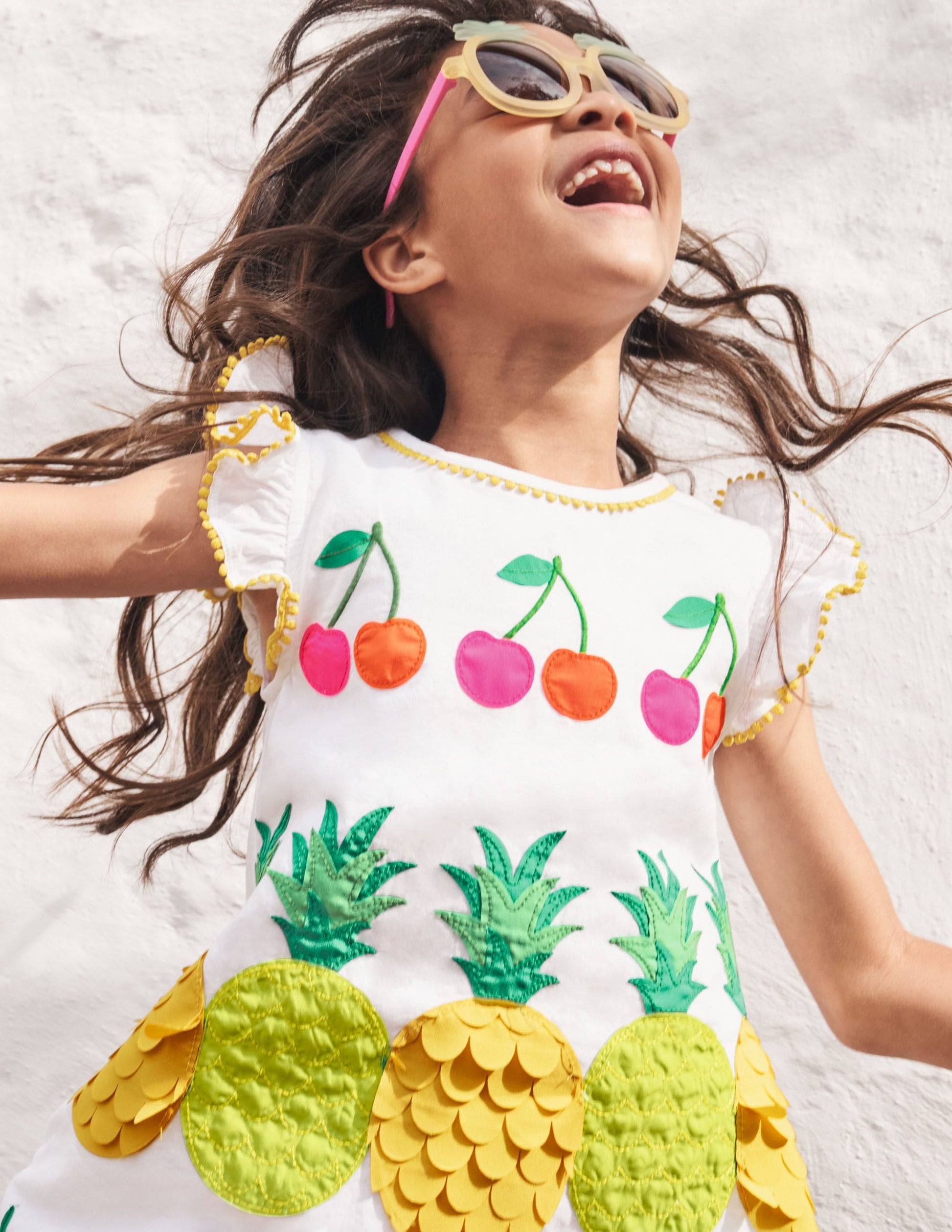 Big Appliqué Woven Dress-White Fruit-5