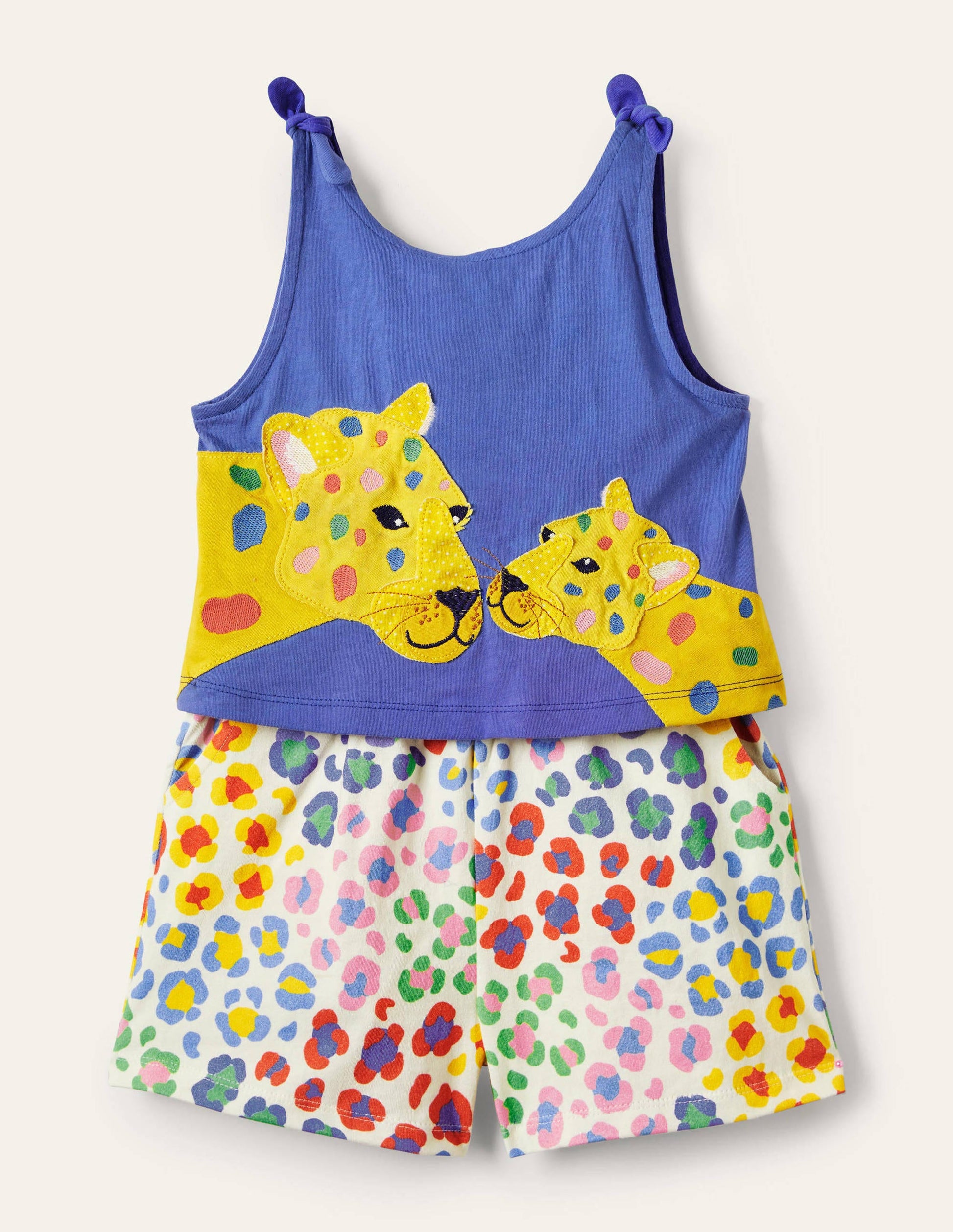 Big Appliqué Playsuit-Bluebell / Multi Leopard-1