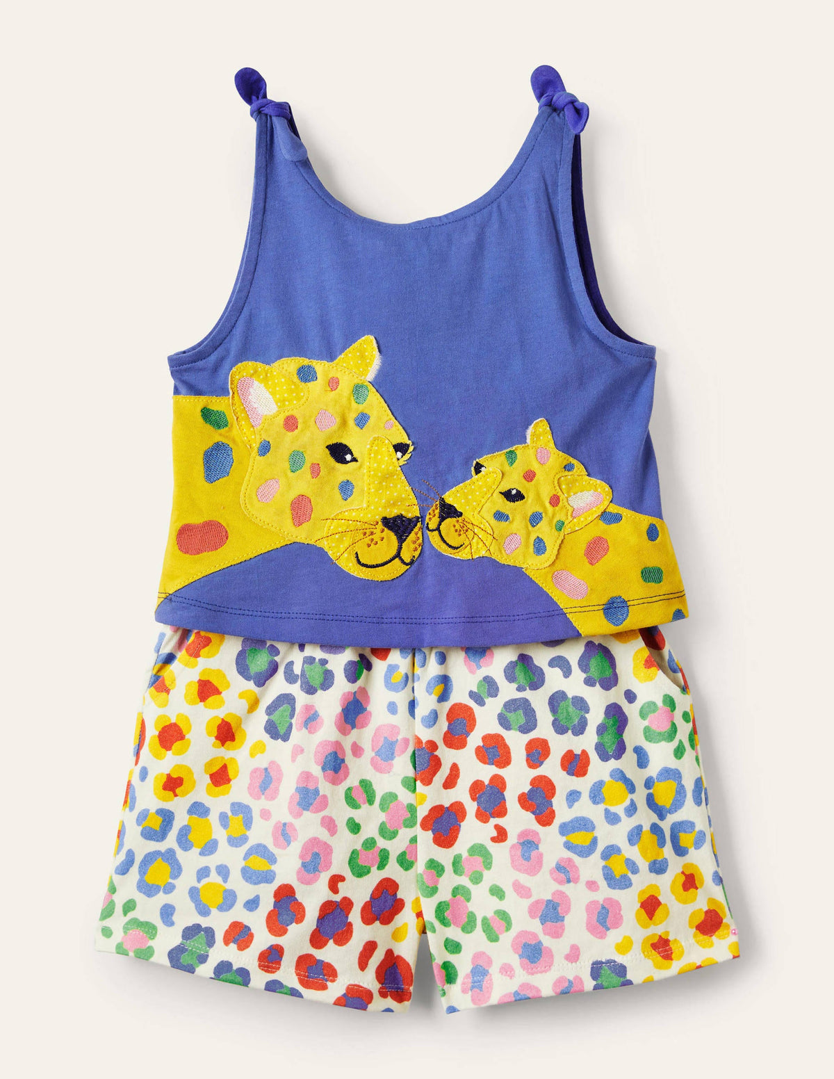 Big Appliqué Playsuit-Bluebell / Multi Leopard - Image 1