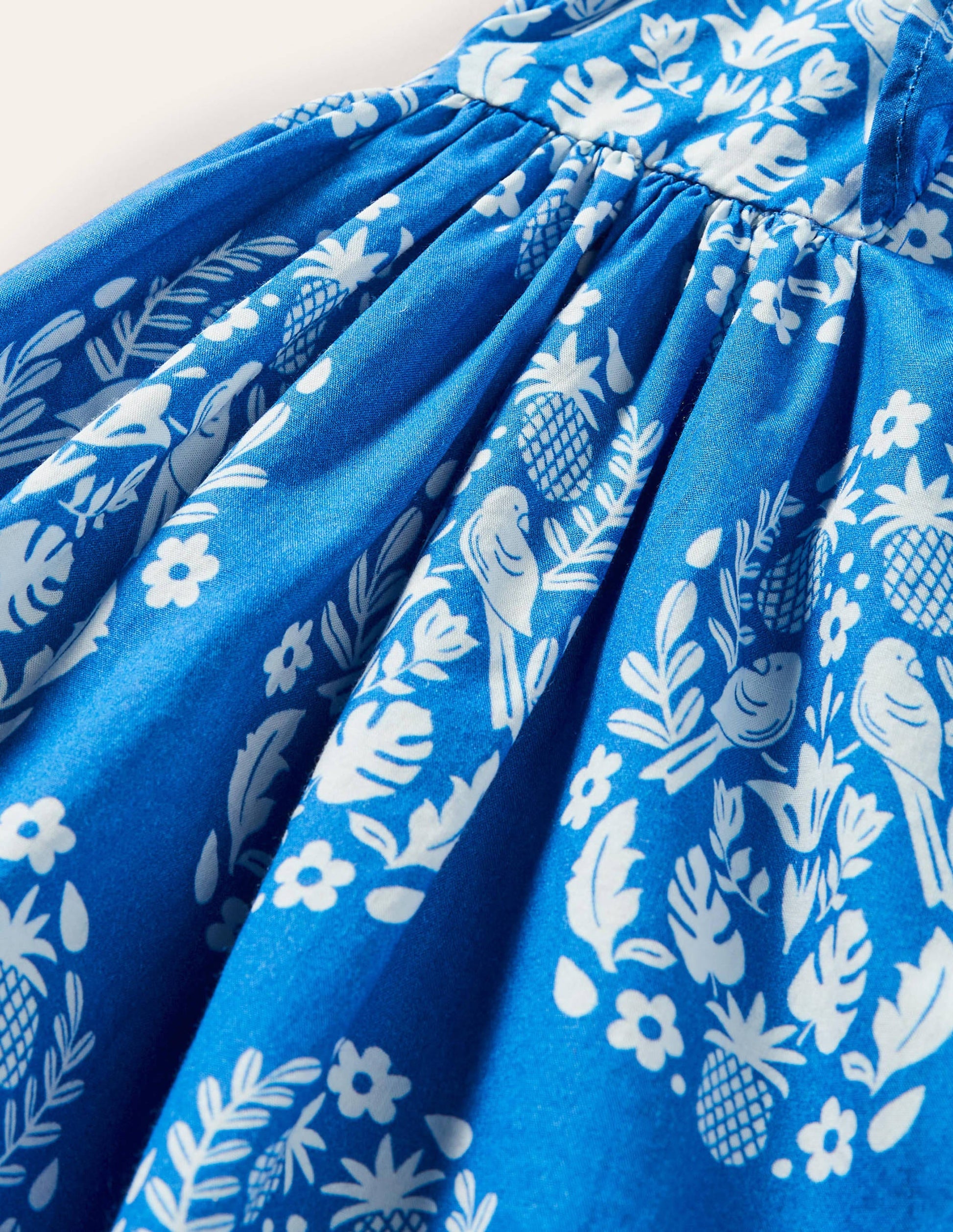 Frill Sleeve Printed Dress-Bright Marina Blue Woodblock-3