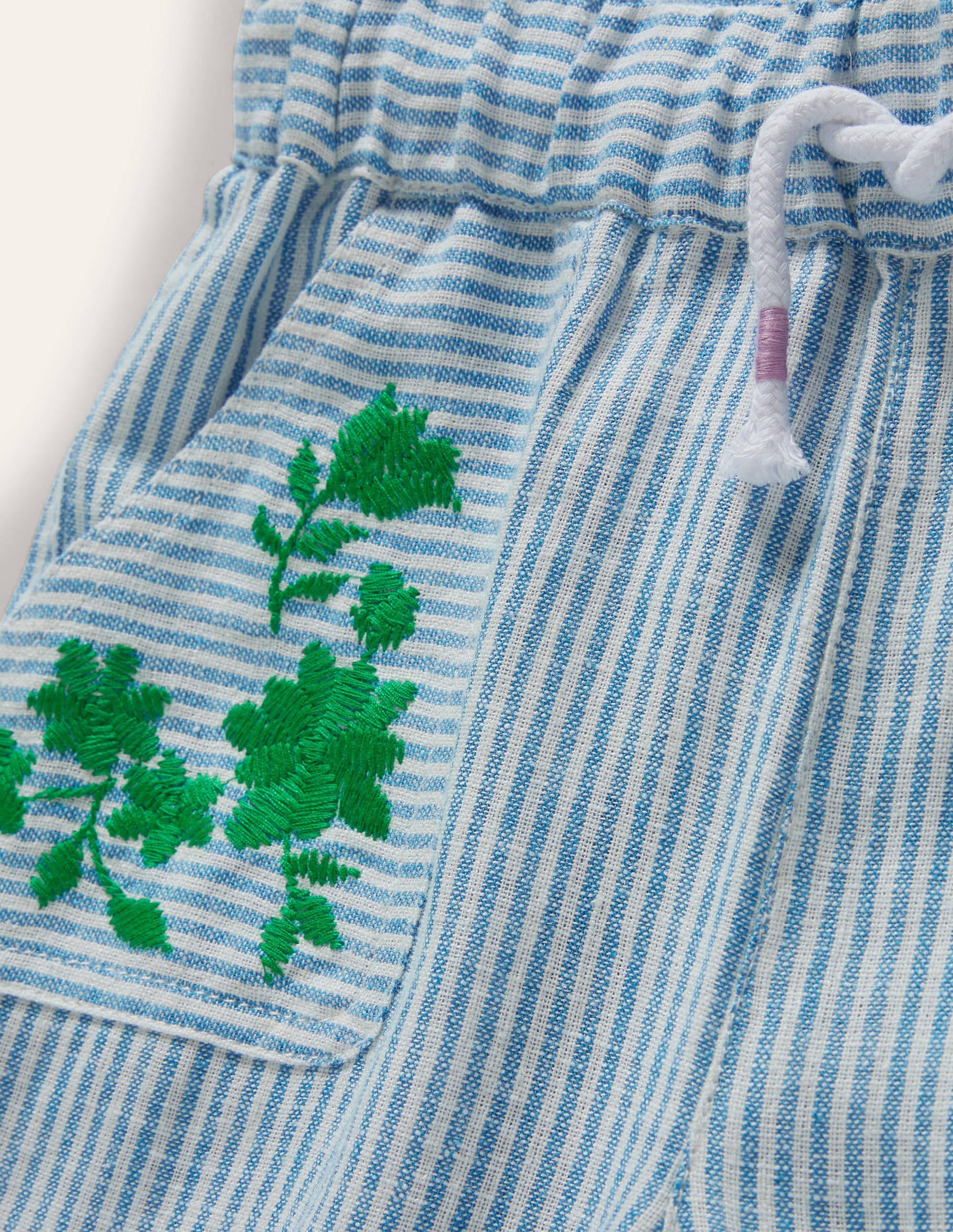 Embroidered Holiday Trousers-Ivory/Coastal Blue Ticking - Image 3