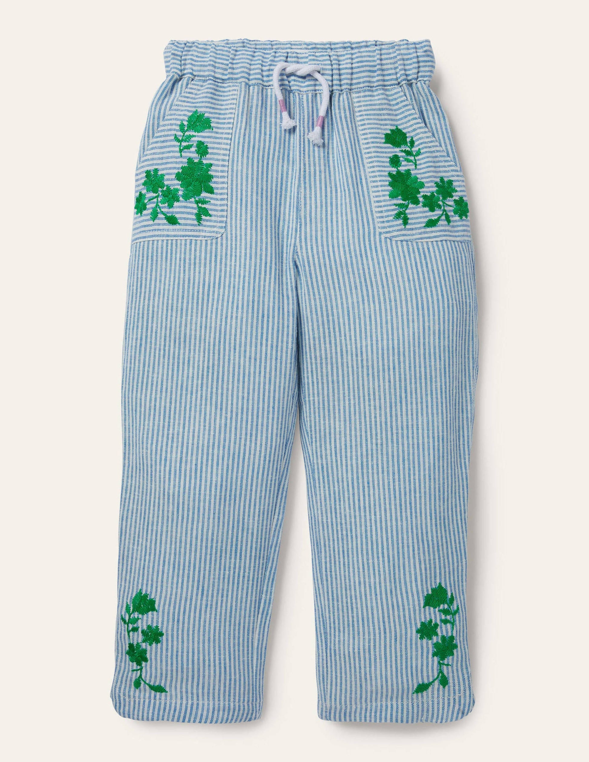Embroidered Holiday Trousers-Ivory/Coastal Blue Ticking-1
