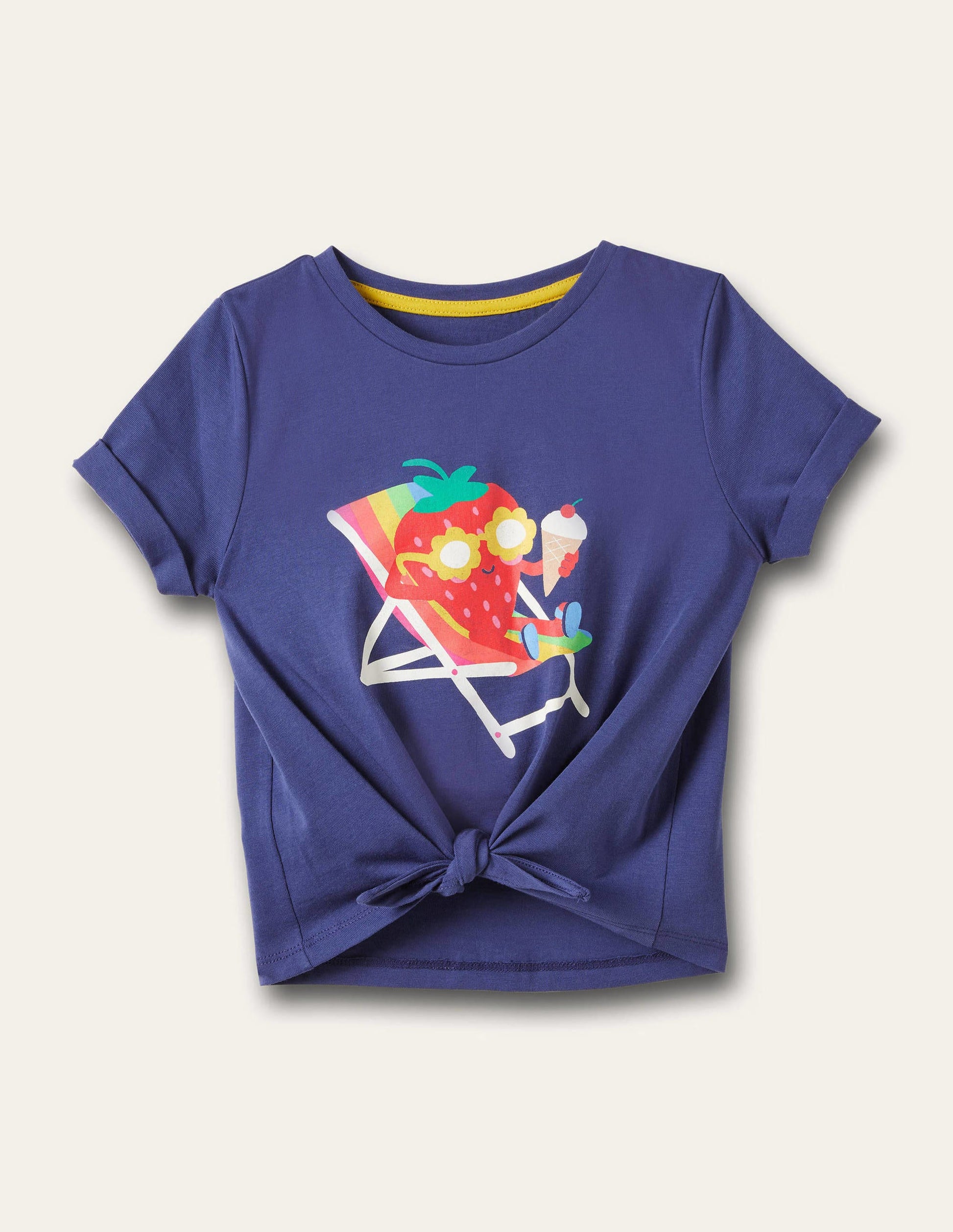 Navy Strawberry Detail Graphic T-shirt-Starboard Blue Strawberry-1