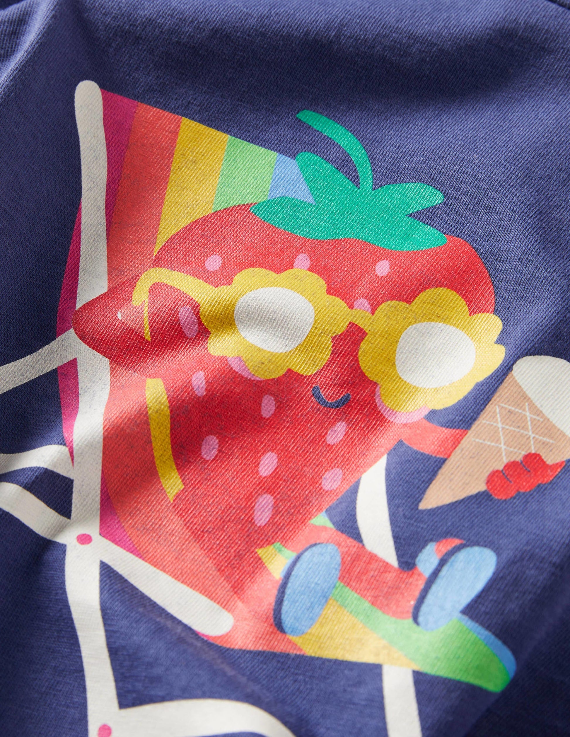 Navy Strawberry Detail Graphic T-shirt-Starboard Blue Strawberry-3