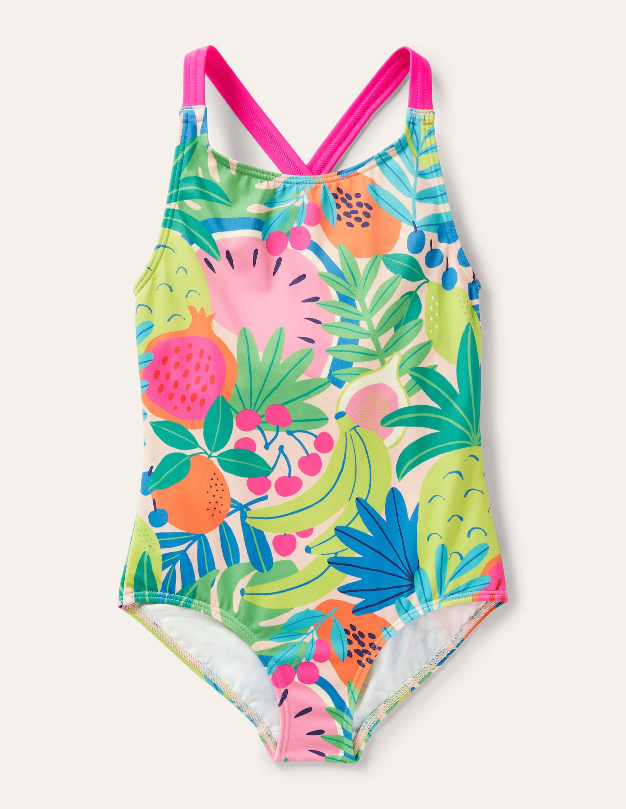 Cross-back Printed Swimsuit-Multi Tropical Fruit - Image 1