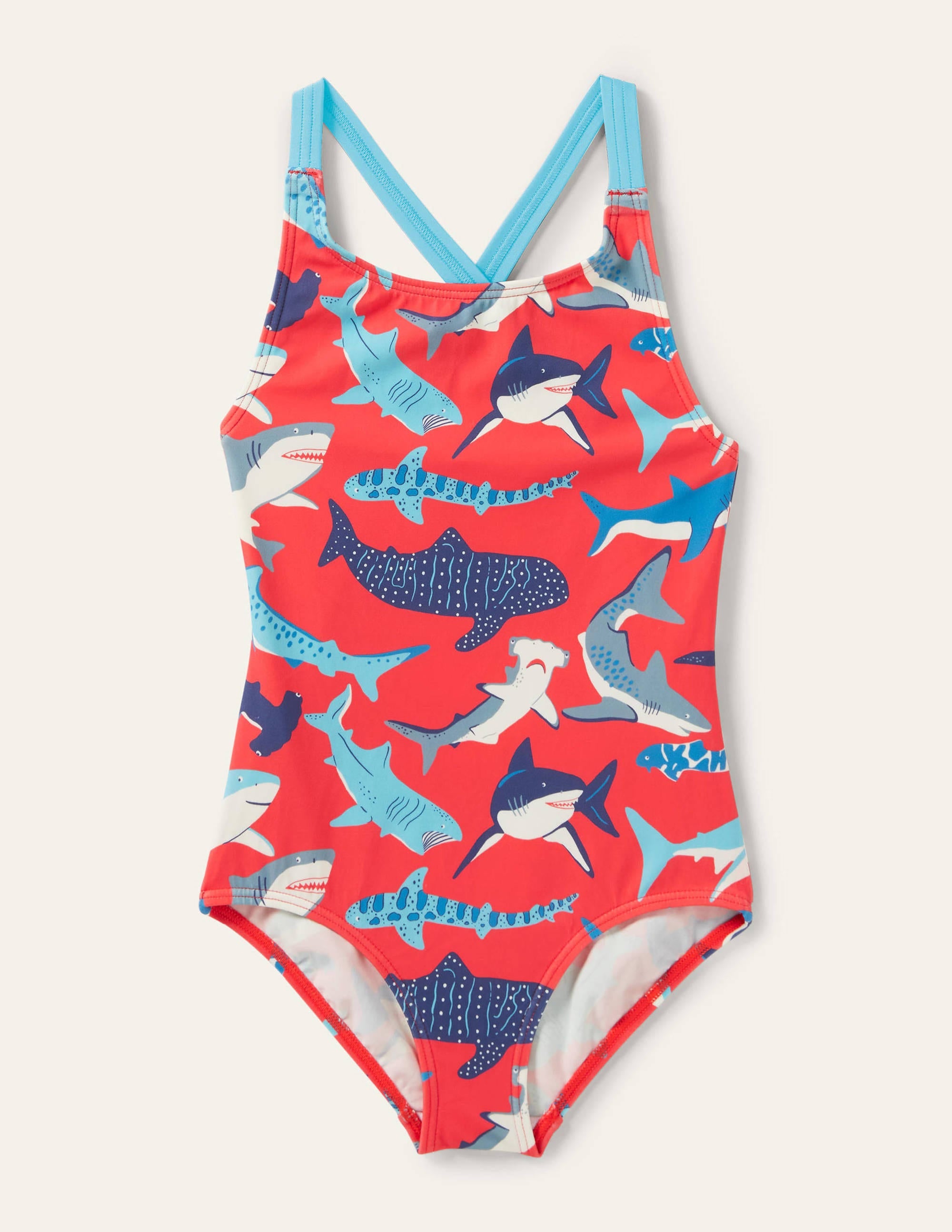 Red Shark Cross-back Swimsuit-Soft Red Sharks - Image 1