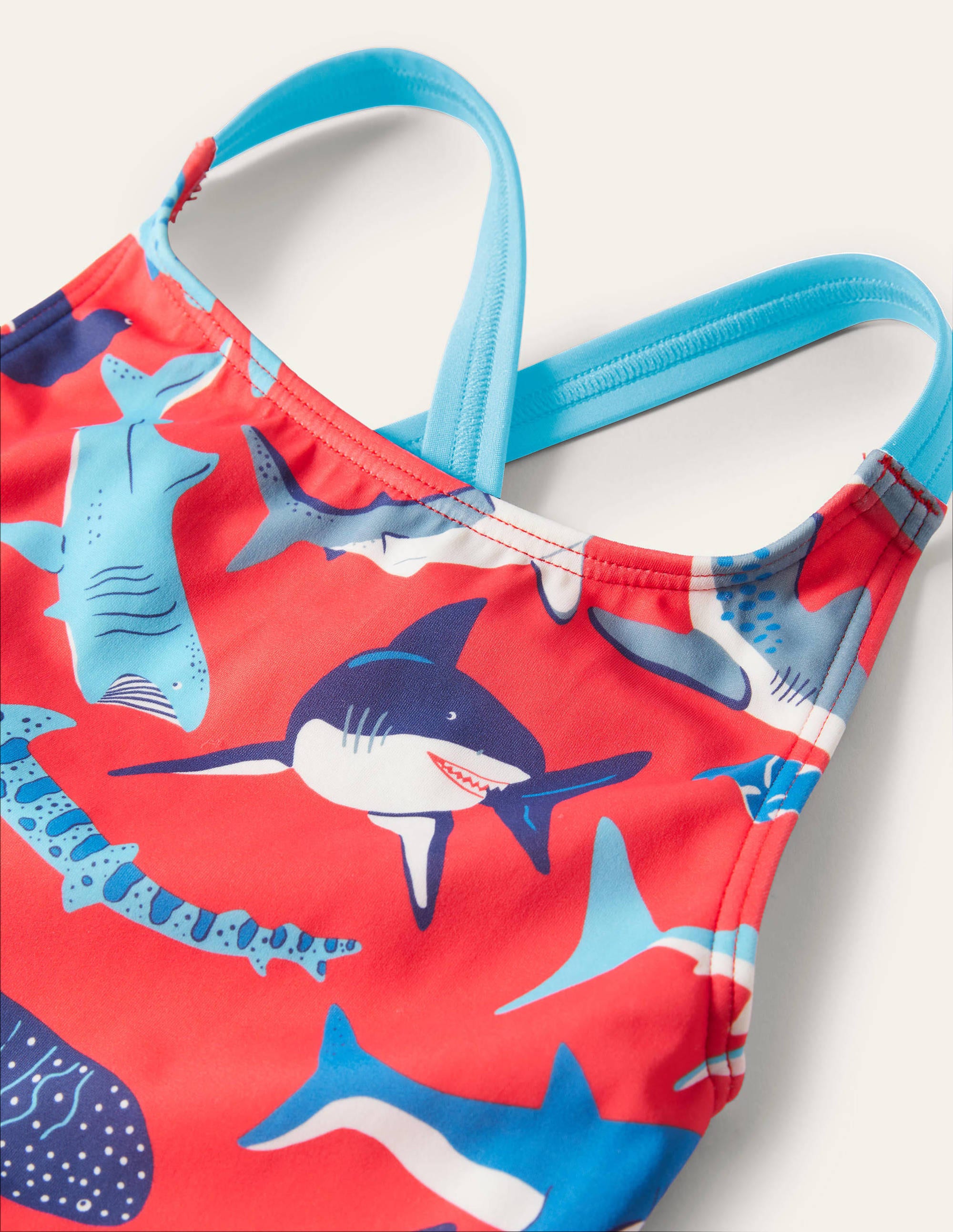 Red Shark Cross-back Swimsuit-Soft Red Sharks - Image 3