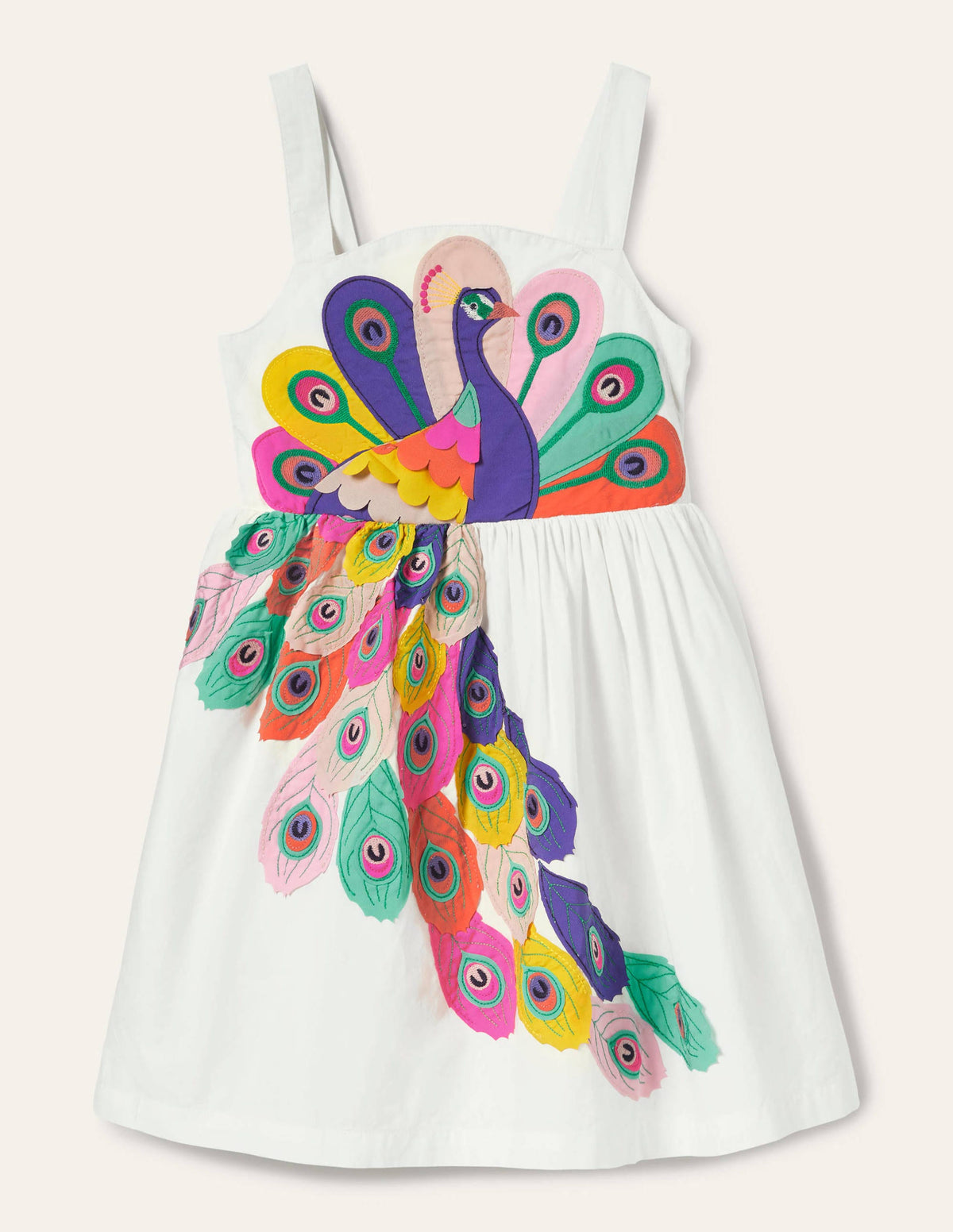 Peacock Appliqué Dress-Ivory-1
