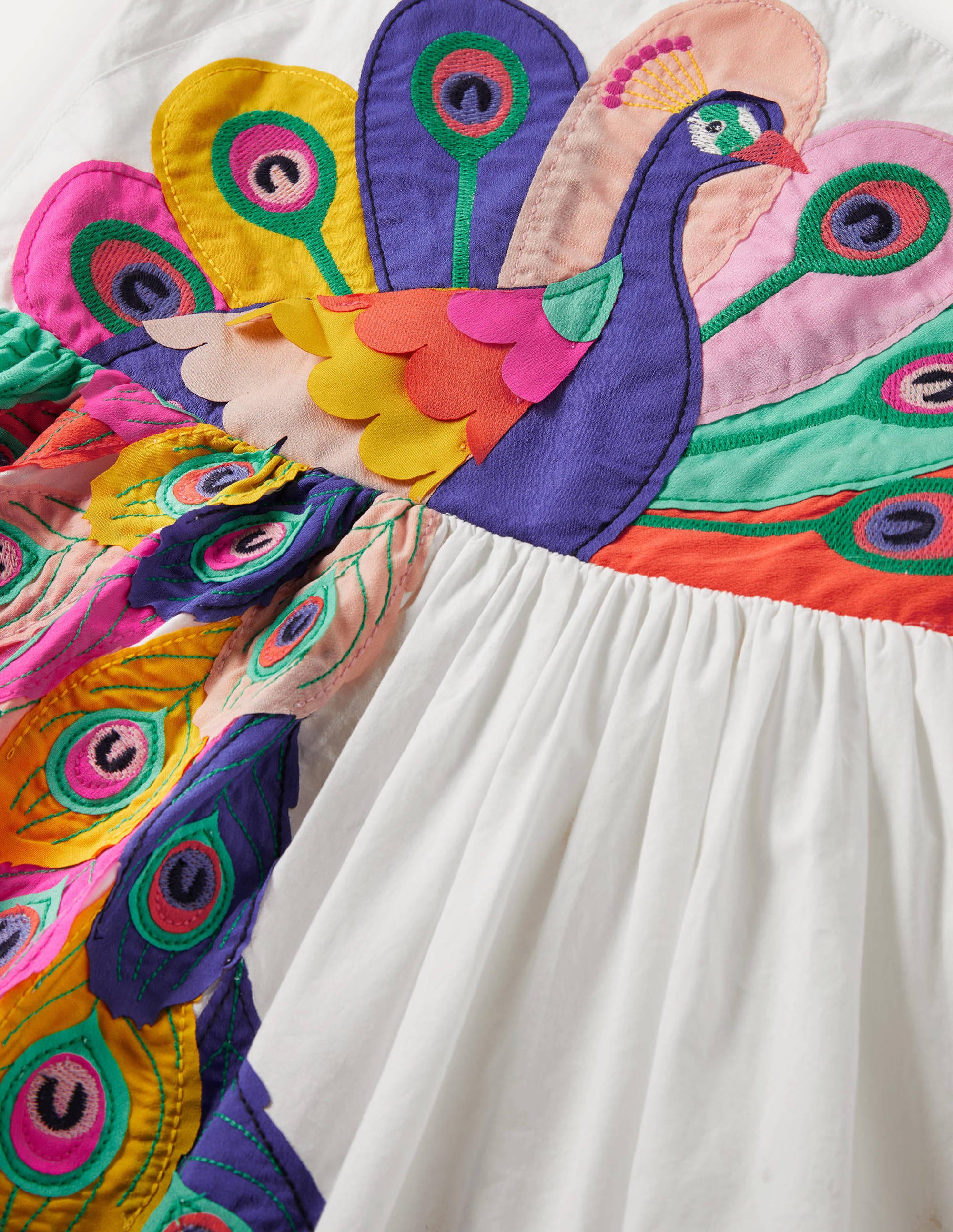 Peacock Appliqué Dress-Ivory - Image 3